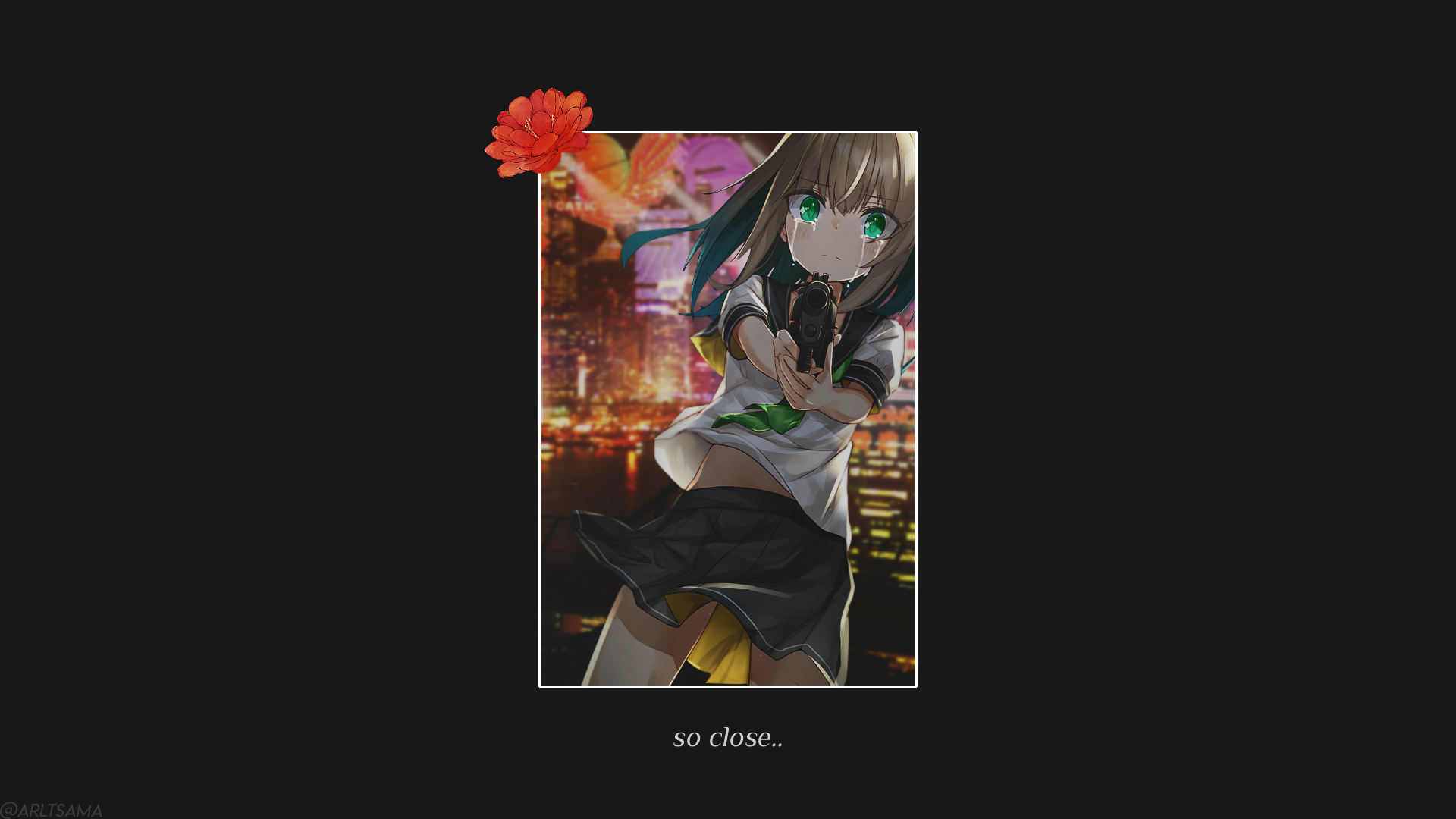 Anime girl with gun and flower HD Wallpaper