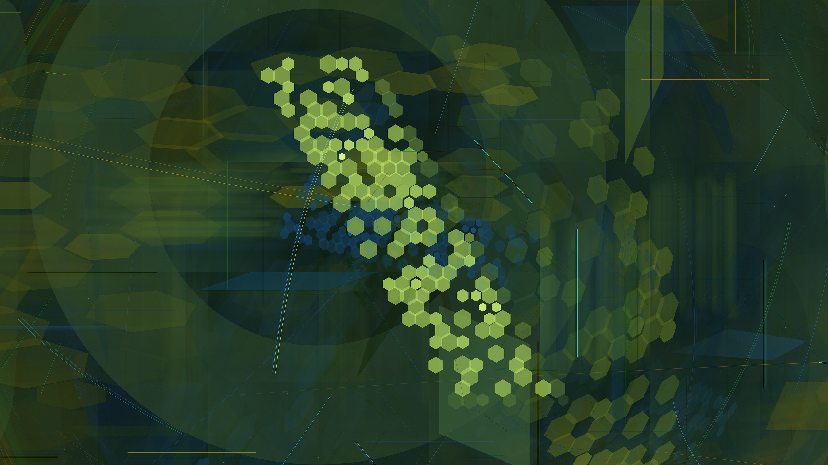 Abstract digital art with hexagonal patterns HD Wallpaper