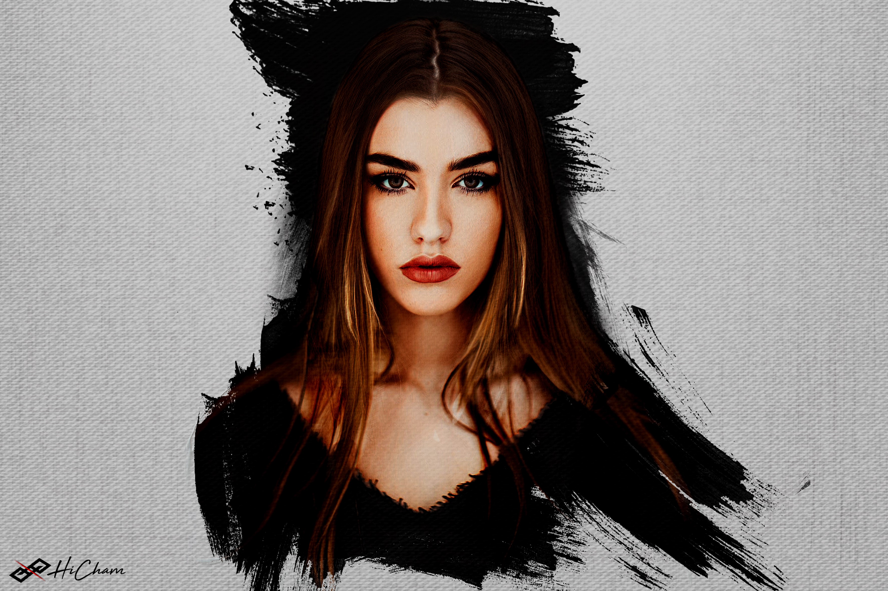 Woman with long brown hair and red lipstick HD Wallpaper