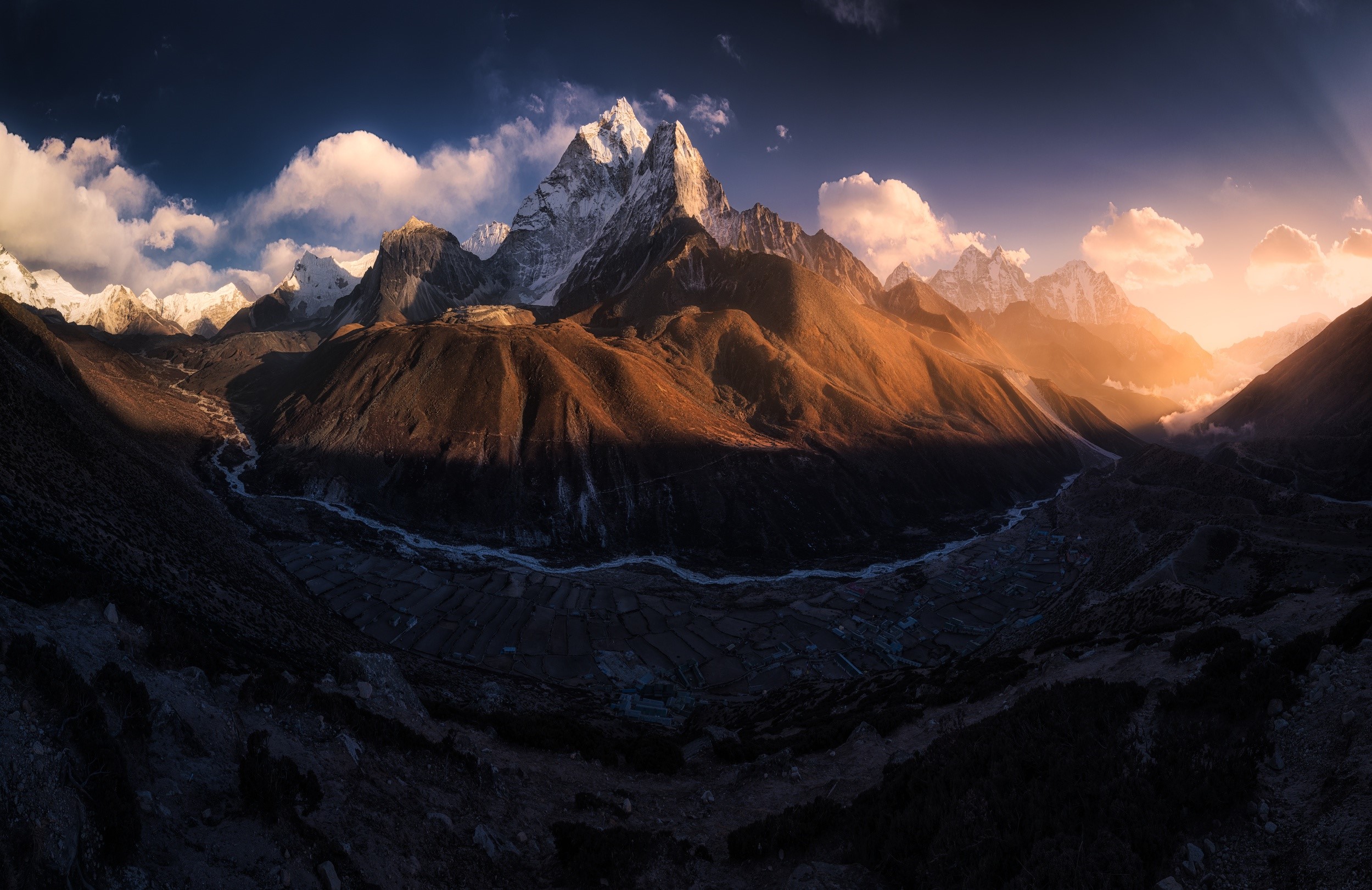 Ama Dablam mountain in Tibet during sunset HD Wallpaper