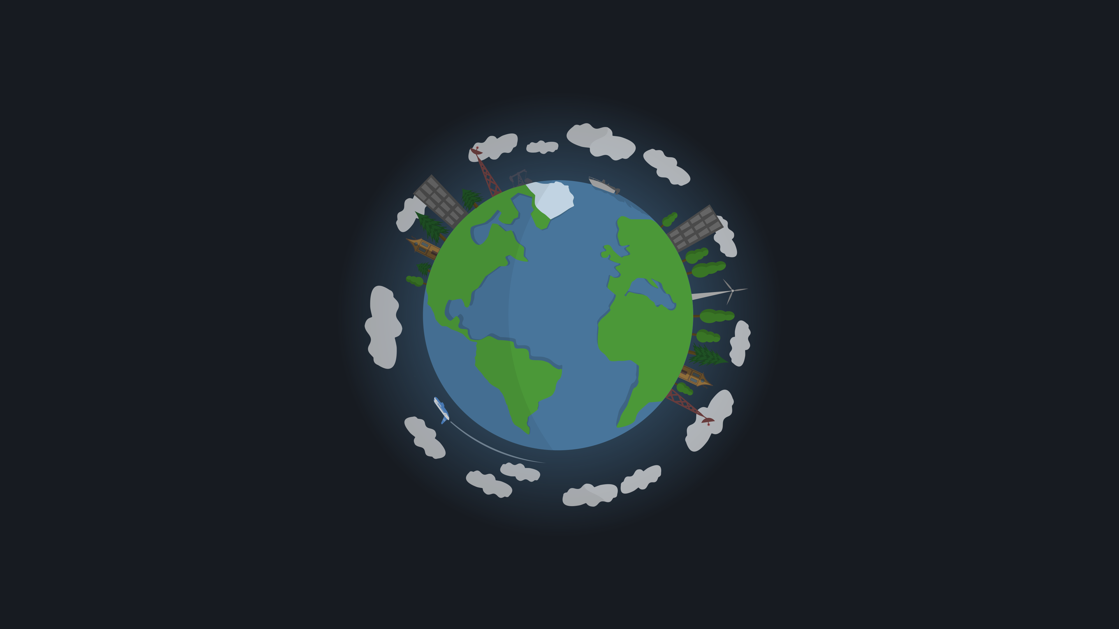 4K Vector Art of Earth with Cityscape and Clouds HD Wallpaper