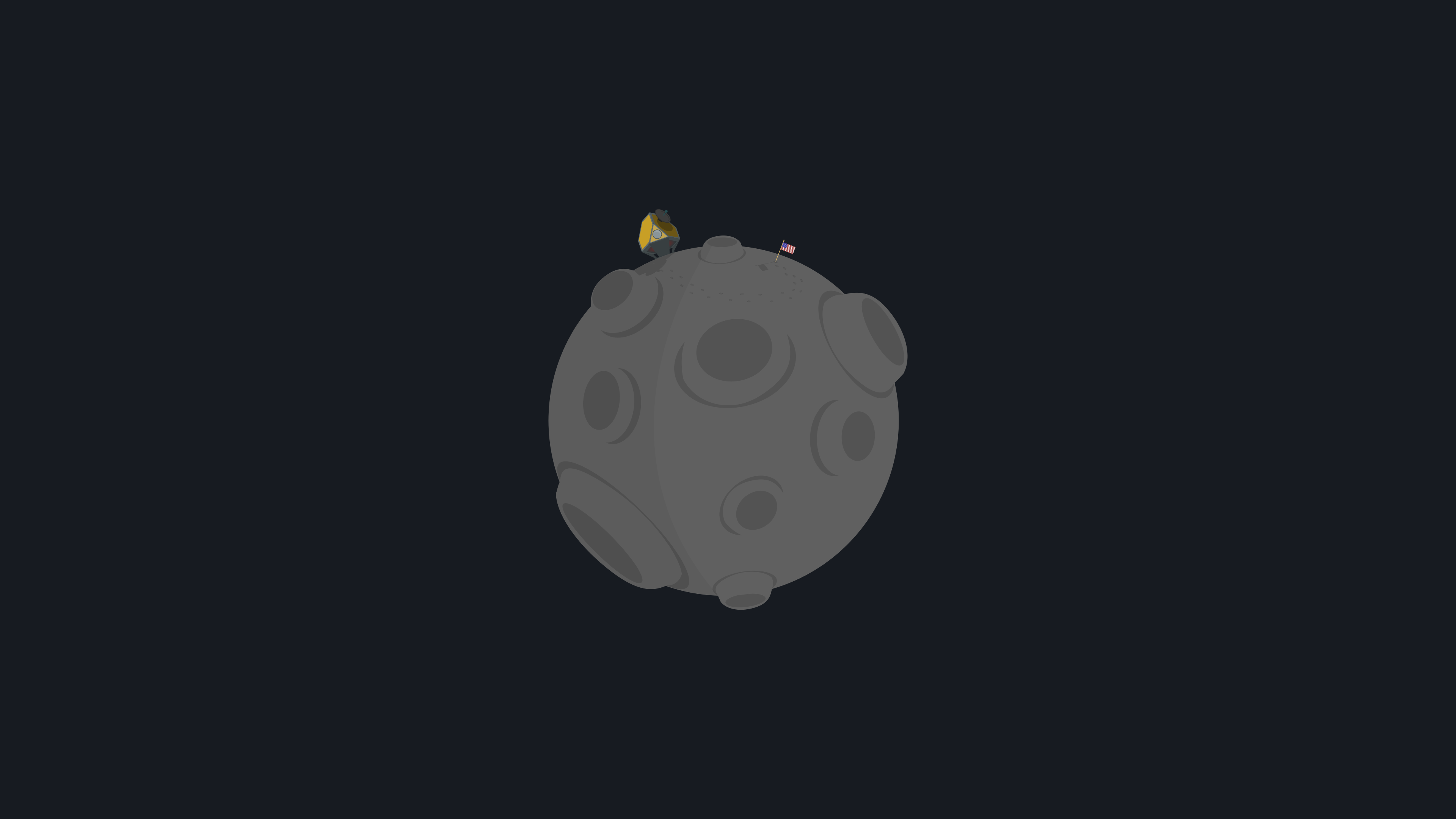 4K Vector Art of Moon with Astronaut and Flag HD Wallpaper