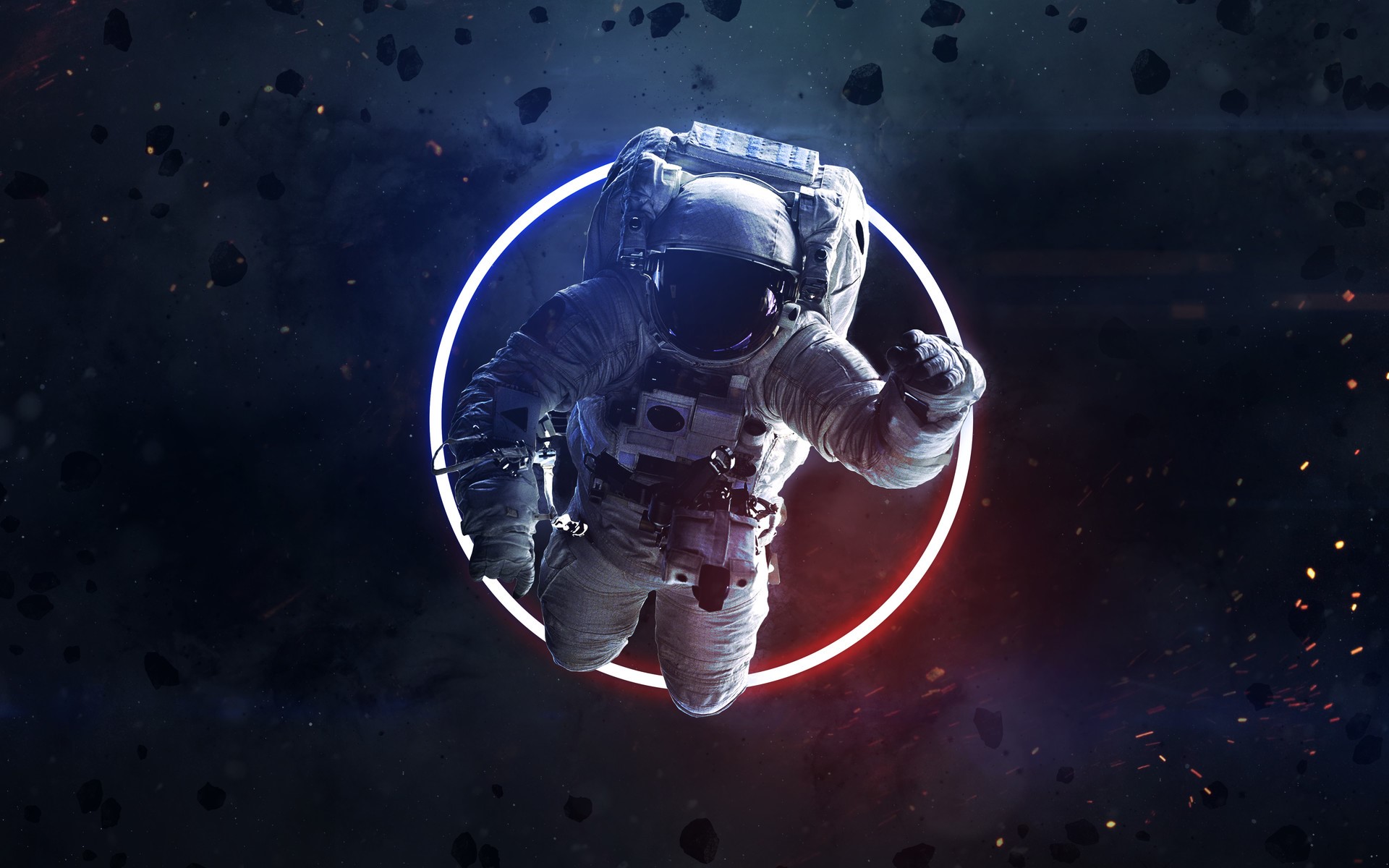 Astronaut in a glowing circle in space HD Wallpaper
