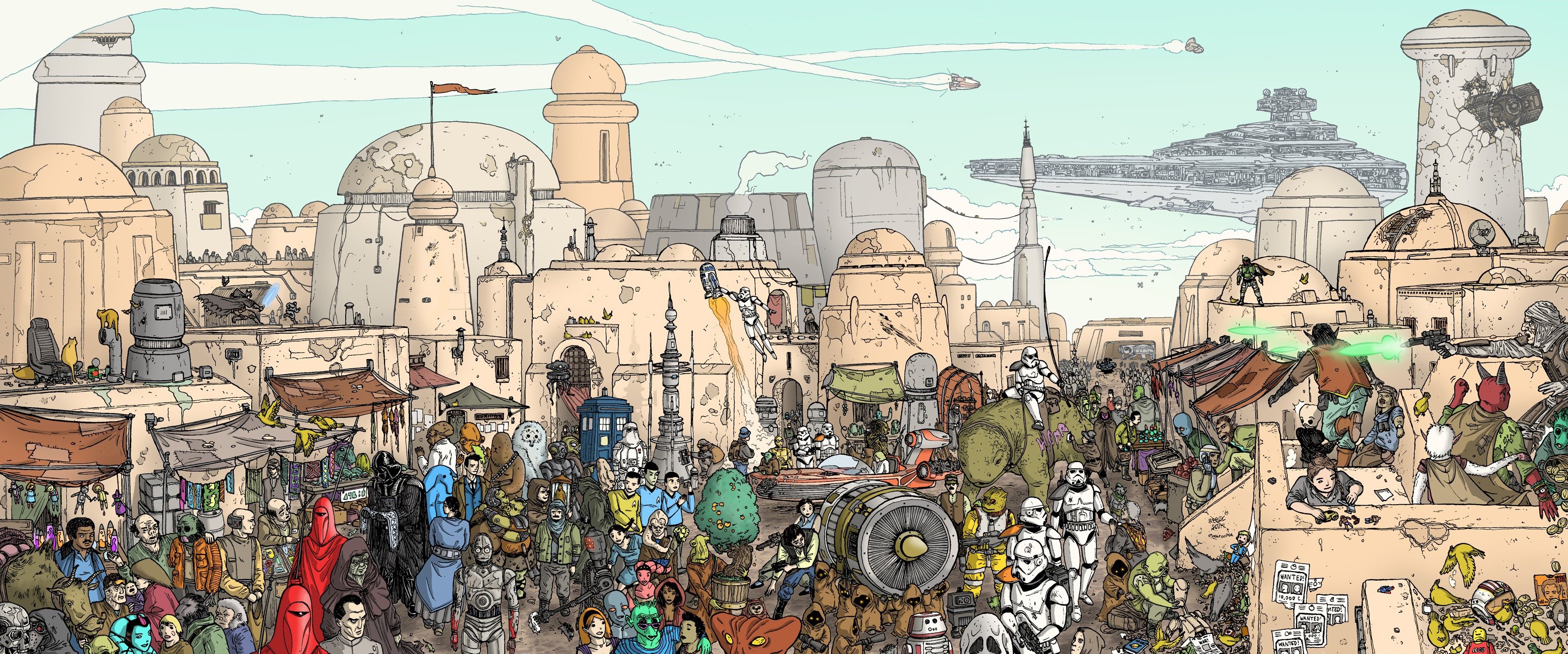 Star Wars Mos Eisley Cantina artwork with characters HD Wallpaper