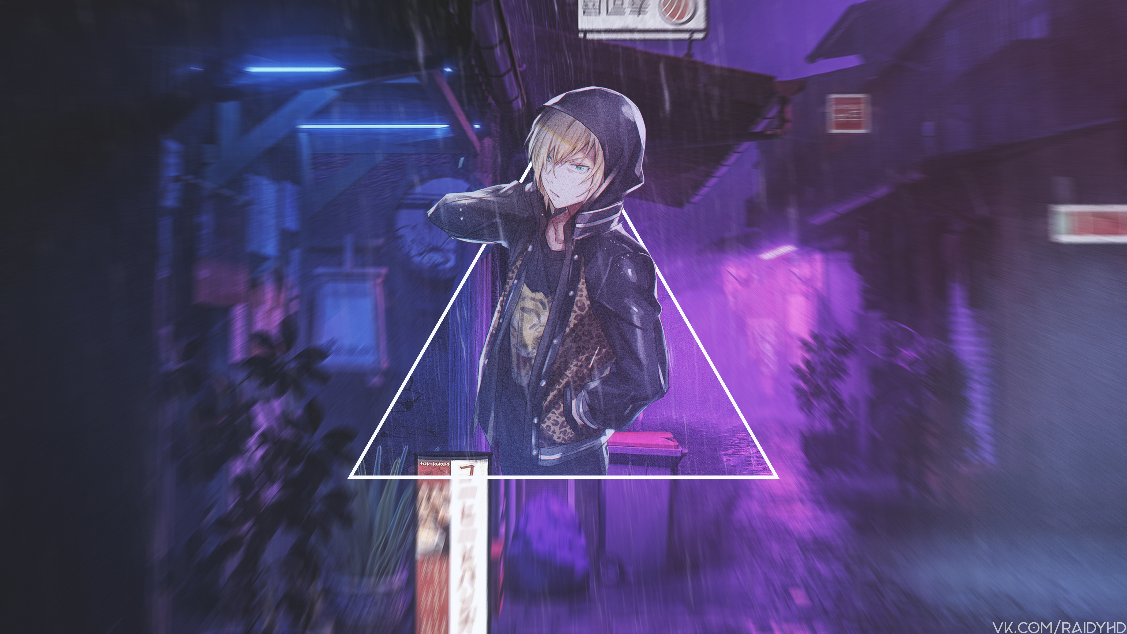 Anime boy in a rainy city HD Wallpaper