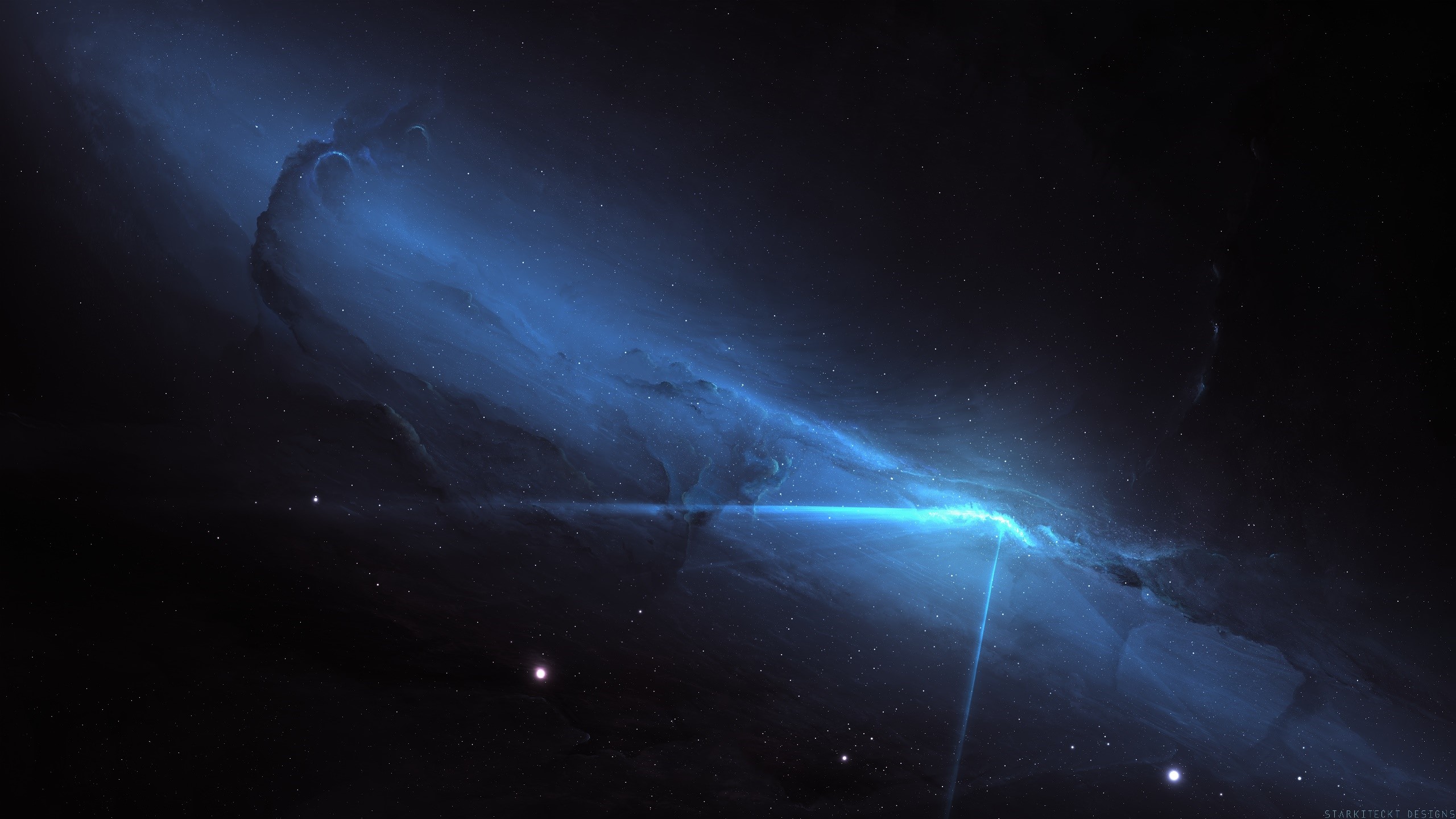 Space nebula with stars and light beam HD Wallpaper