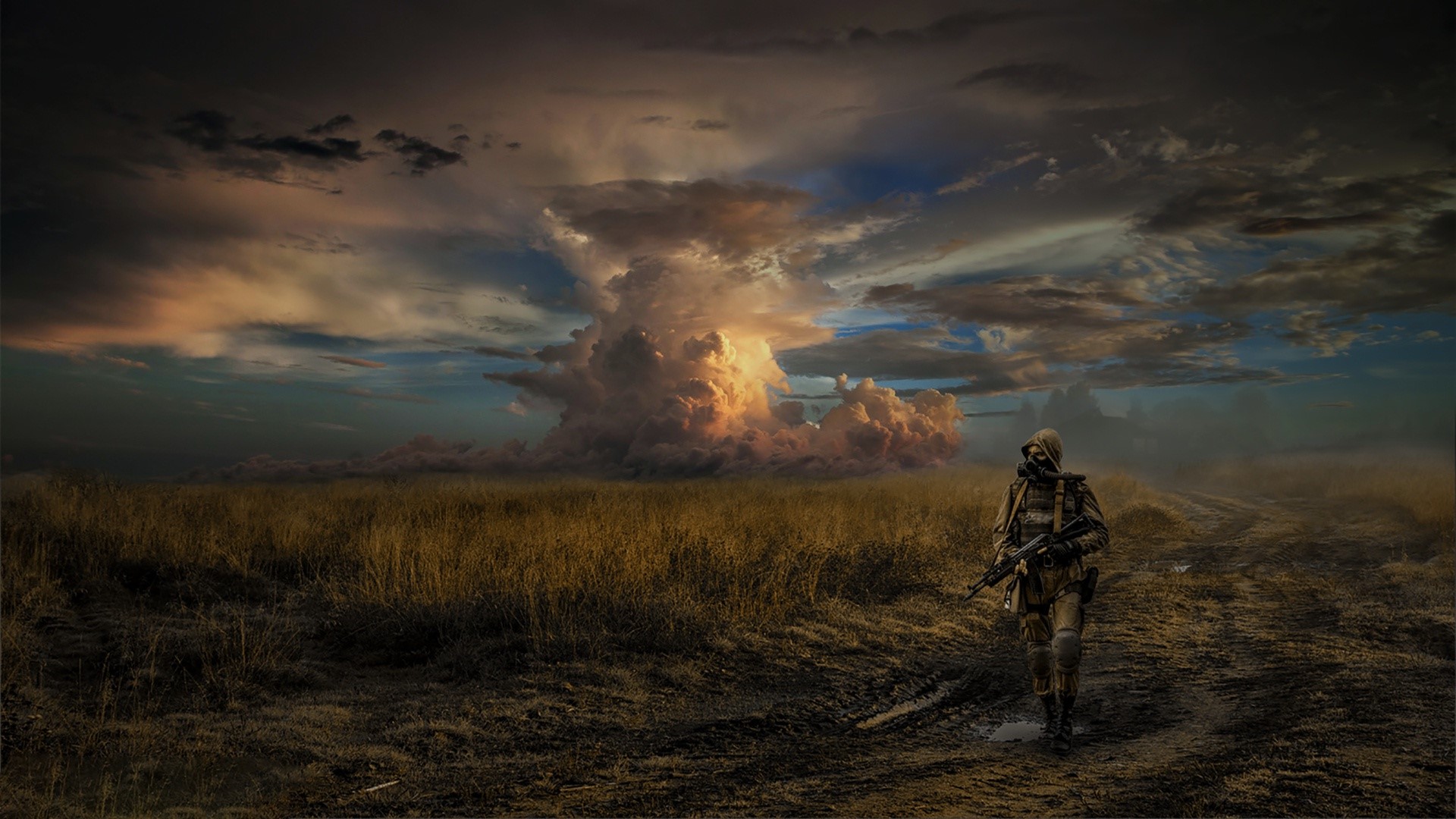 S.T.A.L.K.E.R. fan art of a soldier with a mushroom cloud HD Wallpaper