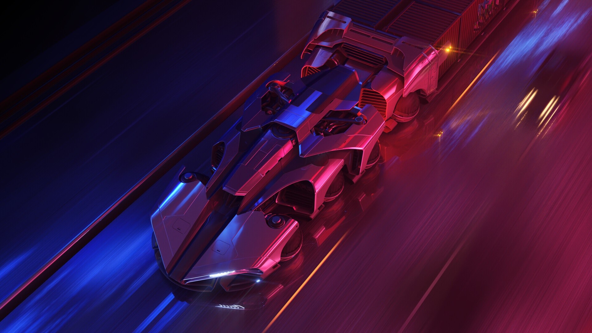 Futuristic vehicle with red and blue lighting HD Wallpaper