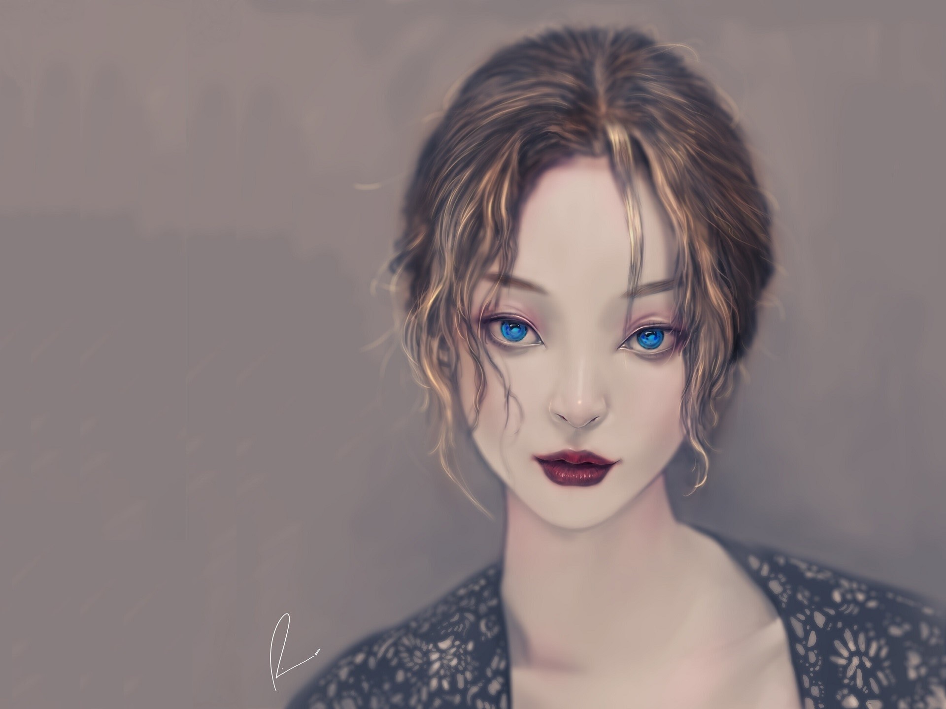 Artwork portrait of a woman with blue eyes HD Wallpaper