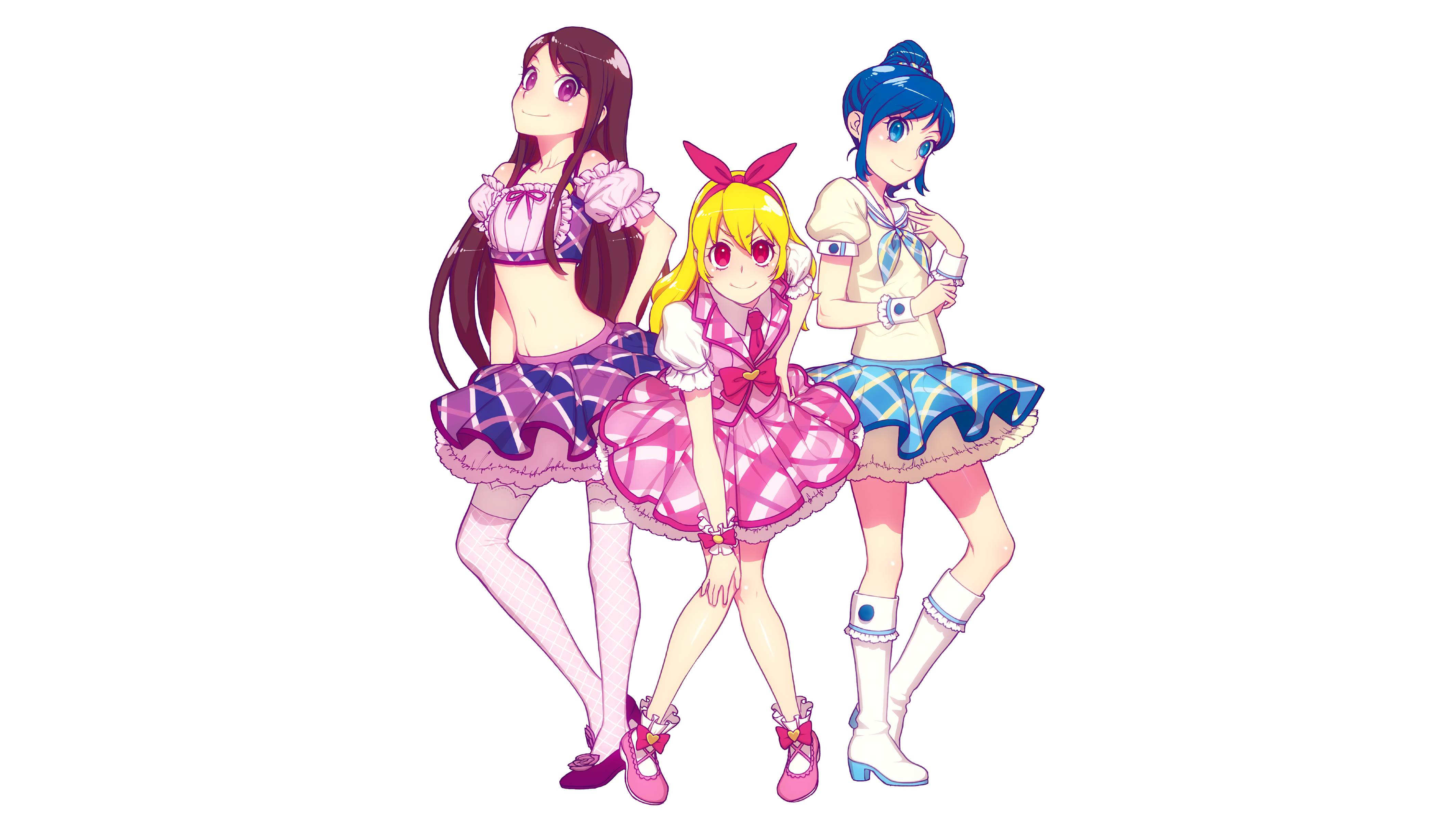 Three girls from Aikatsu! on white background HD Wallpaper