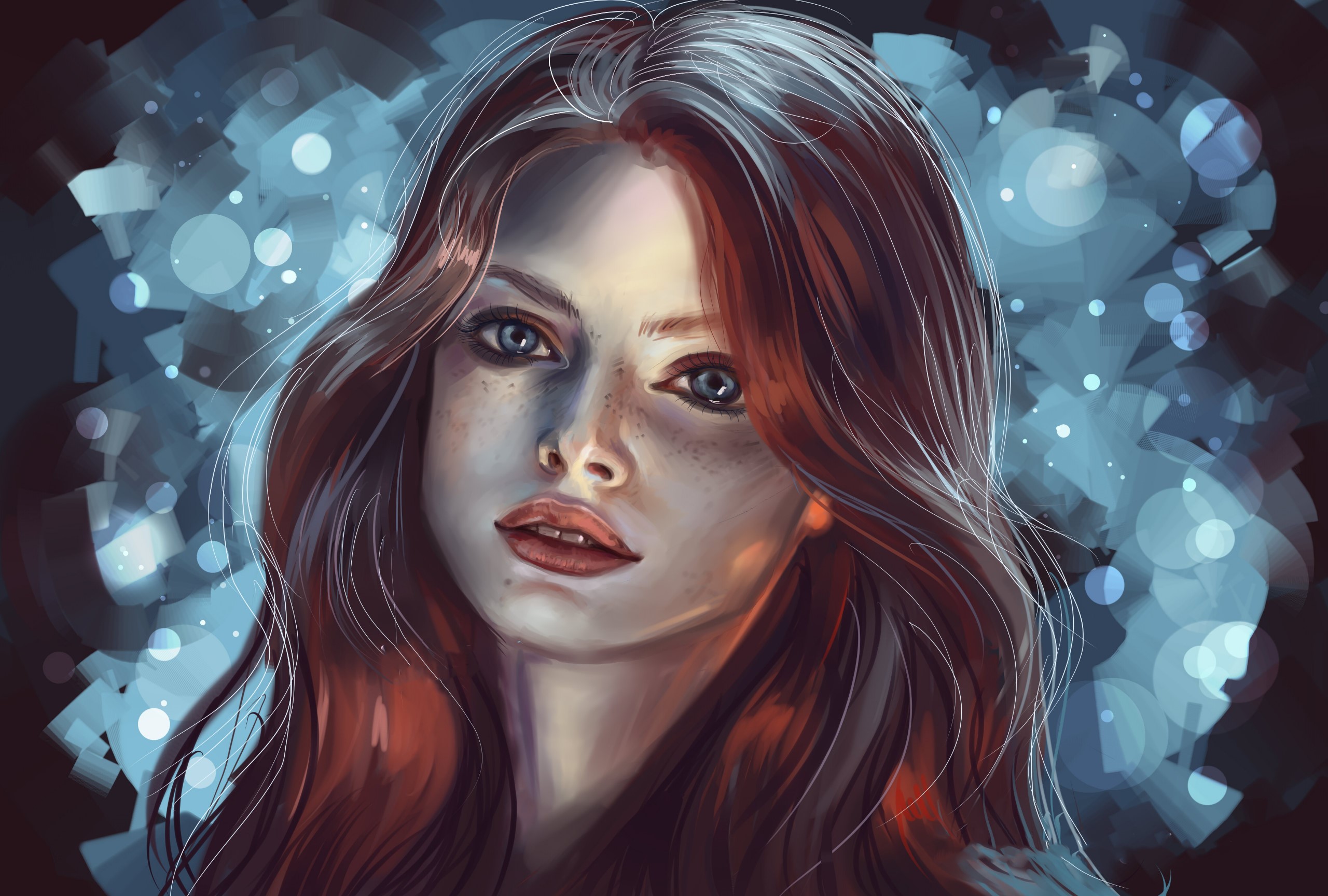 Digital painting of a woman with red hair HD Wallpaper