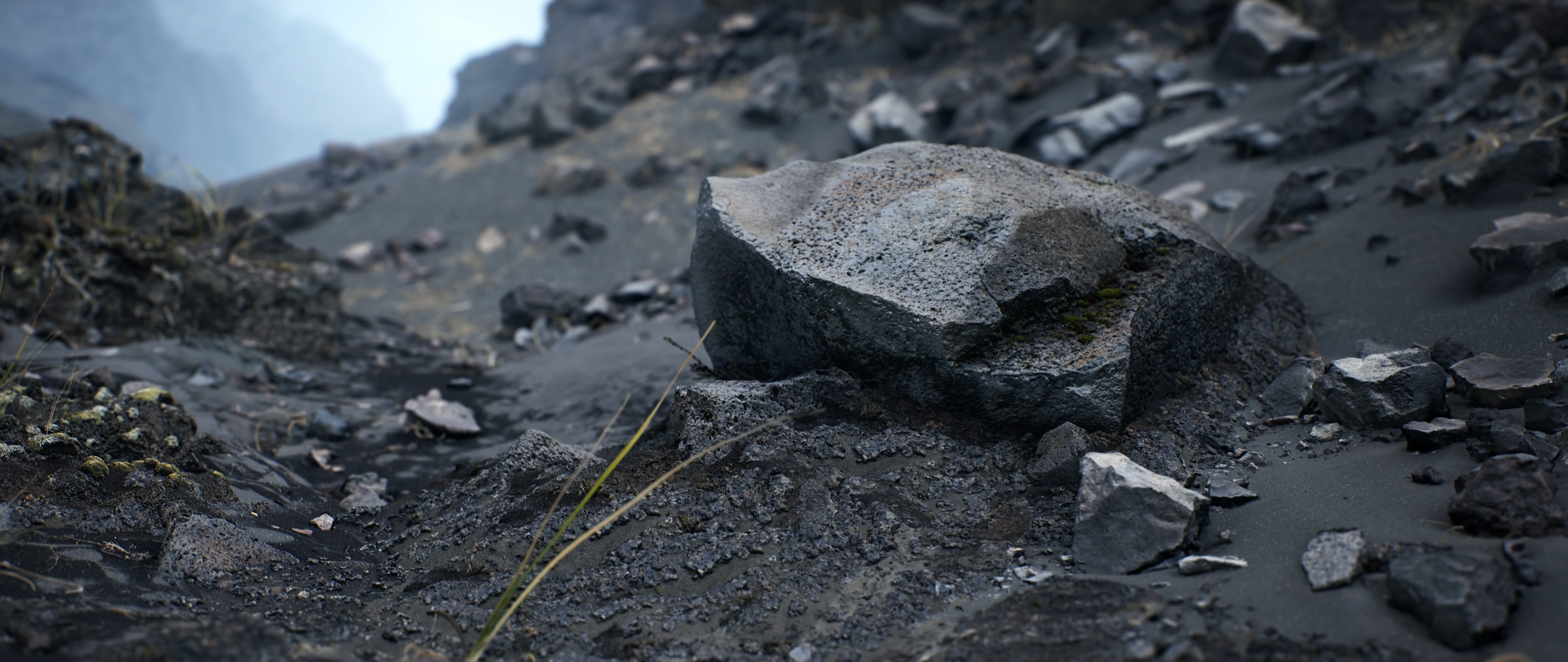 4K rocky landscape with mist and mountains HD Wallpaper