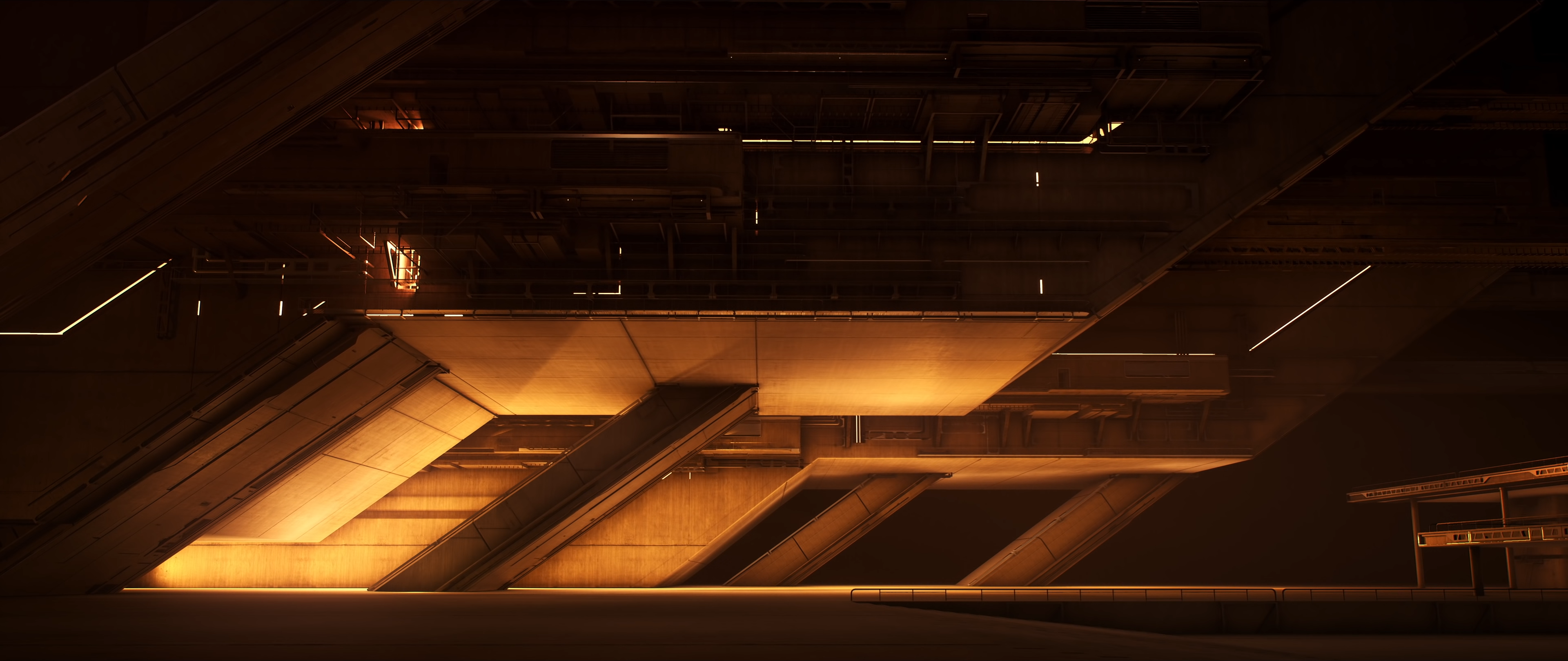 4K digital art of futuristic interior with lights HD Wallpaper