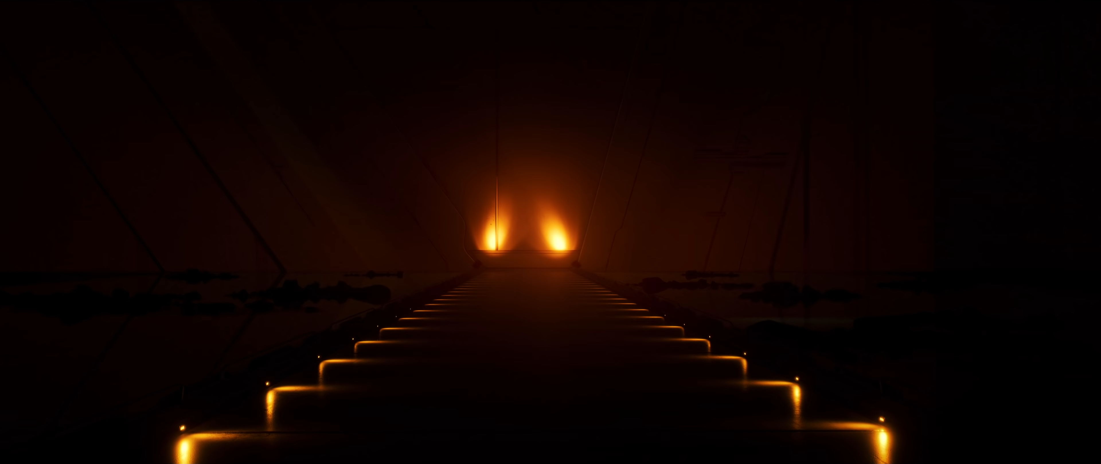 4K interior with glowing lights and gates HD Wallpaper