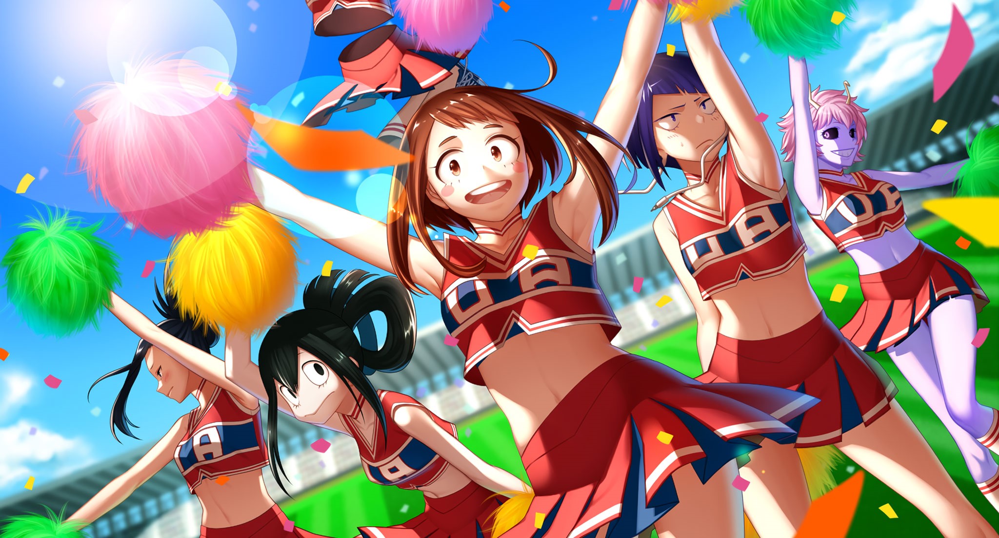Anime girls from Boku no Hero Academia in cheerleading outfits HD Wallpaper