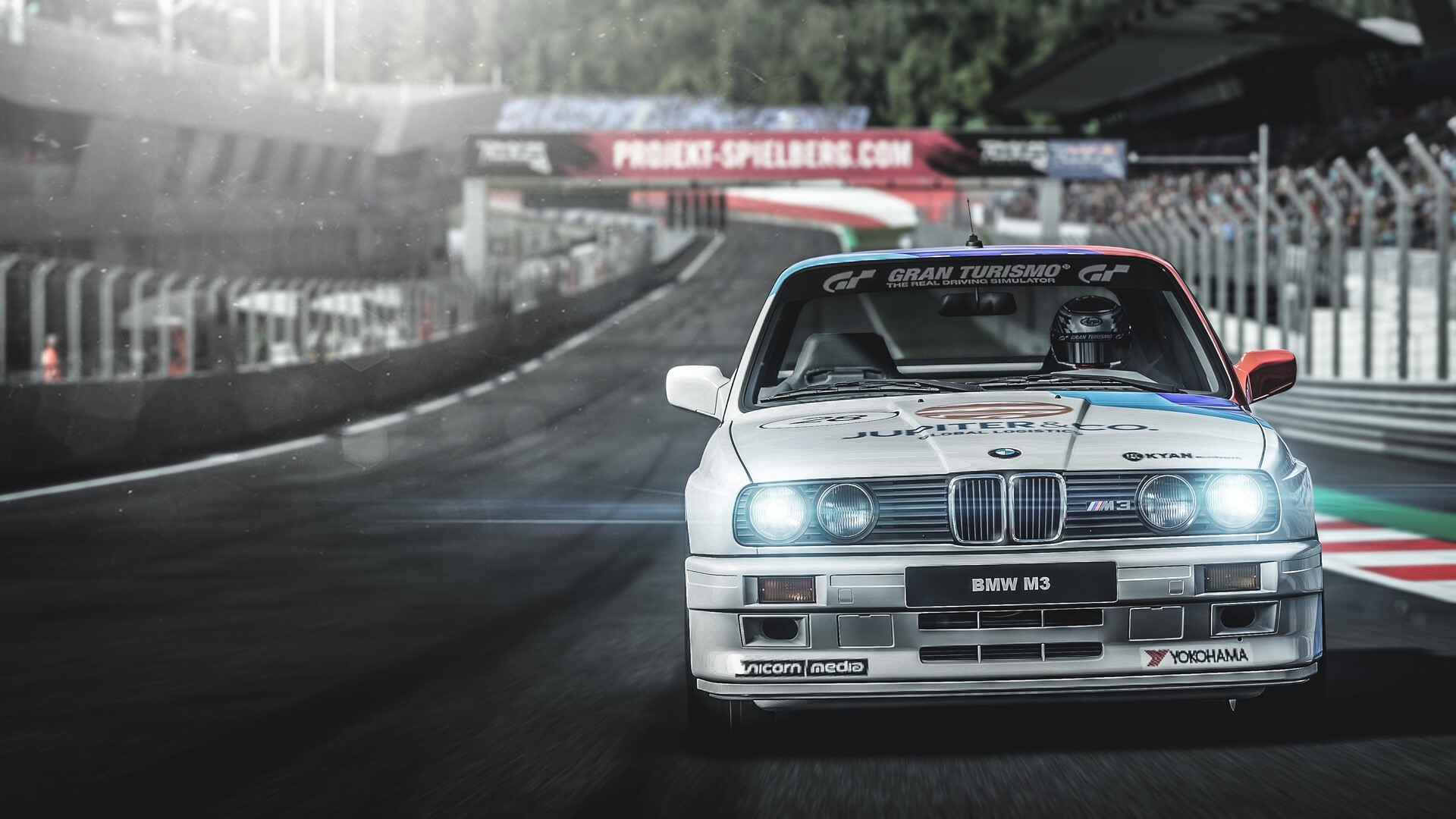 White BMW M3 race car on a track HD Wallpaper