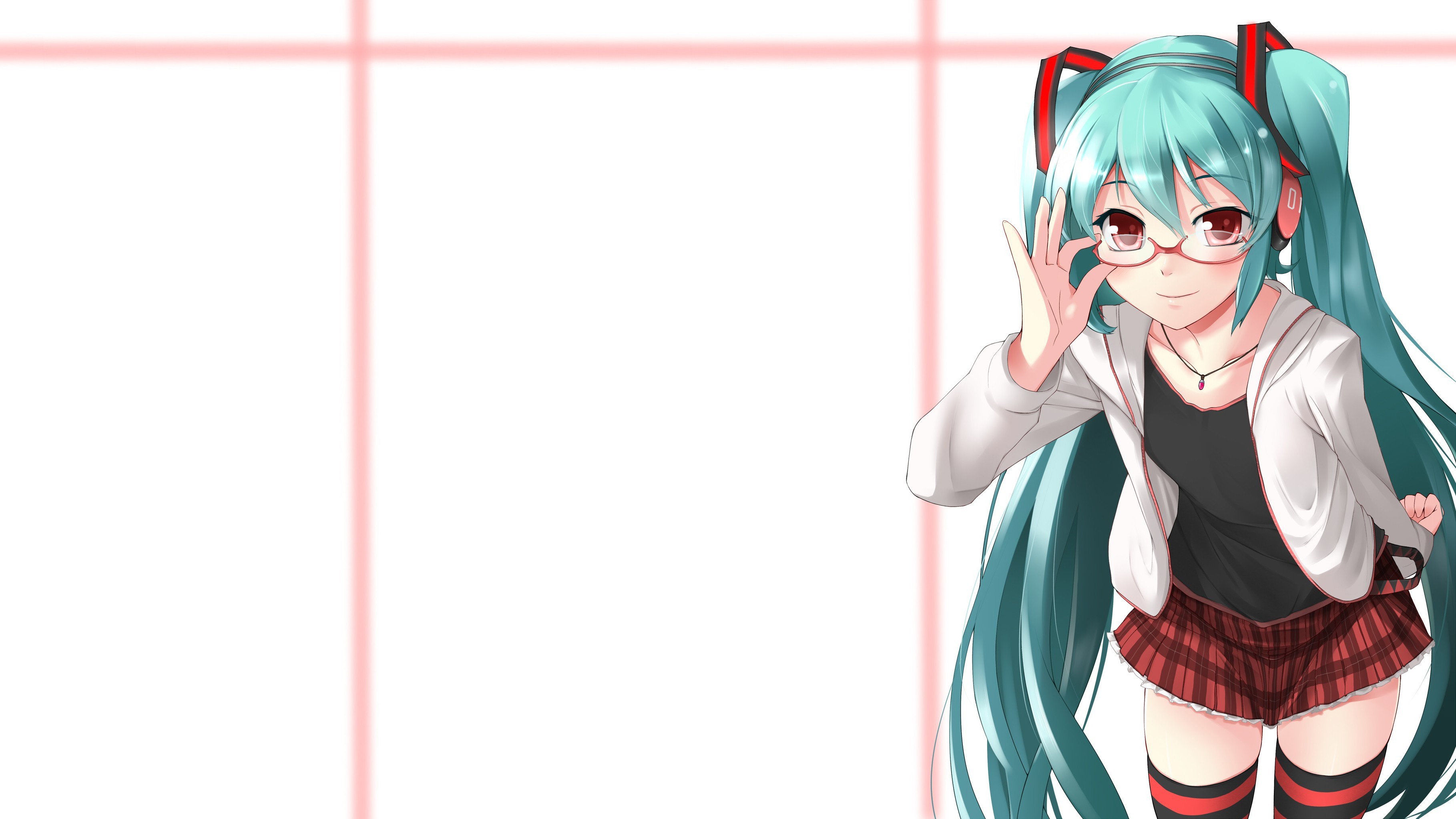Hatsune Miku from Vocaloid wearing glasses and a skirt HD Wallpaper
