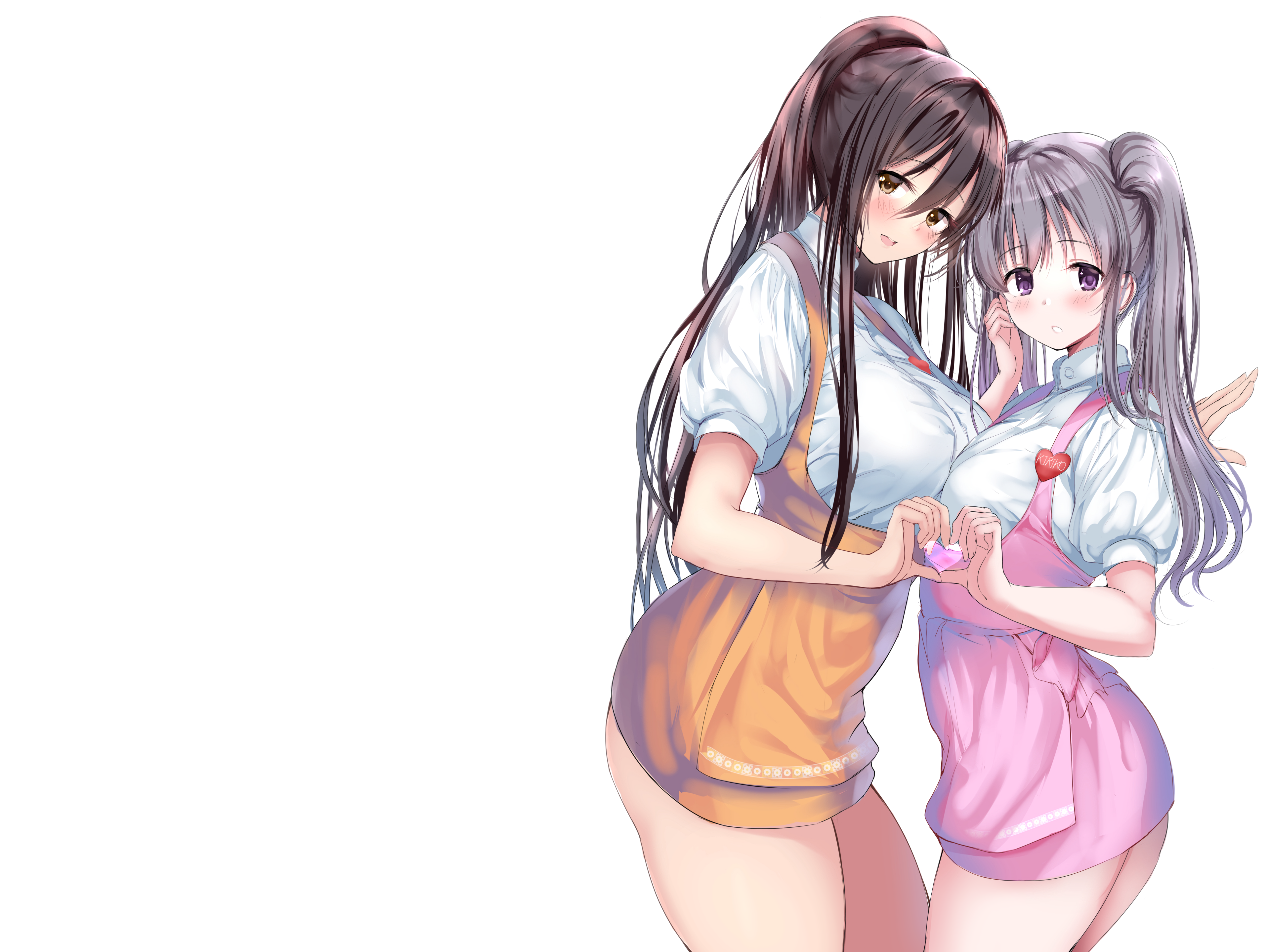 Two anime girls making heart hands HD Wallpaper