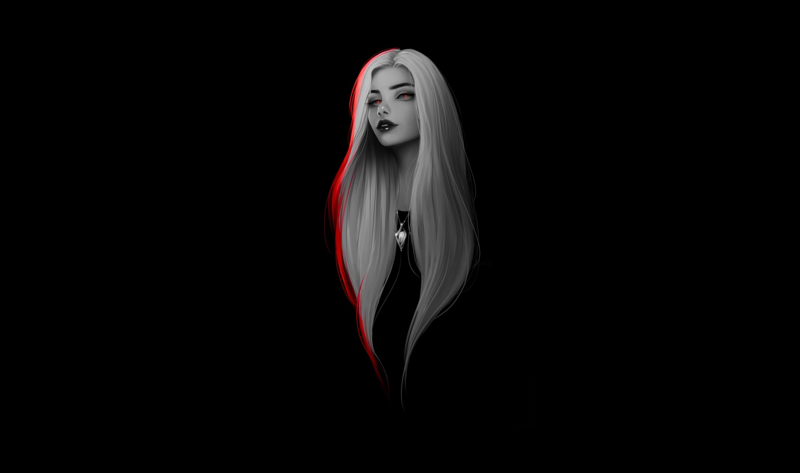 Artwork of a woman with long blonde hair and red eyes HD Wallpaper