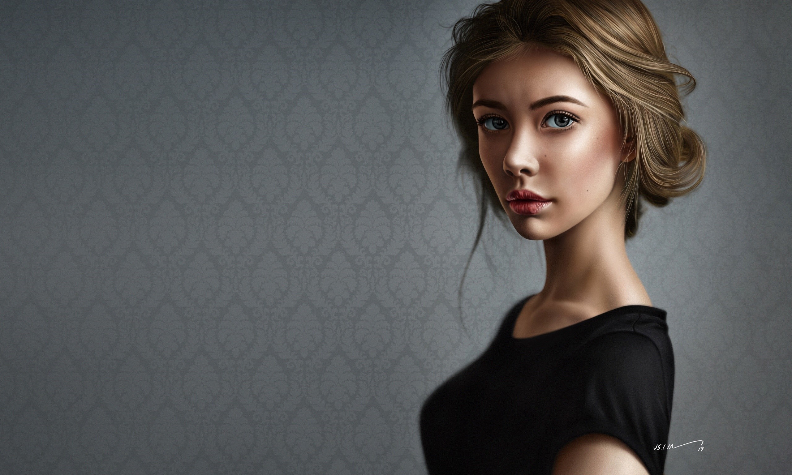 Artwork of a woman with a simple background HD Wallpaper