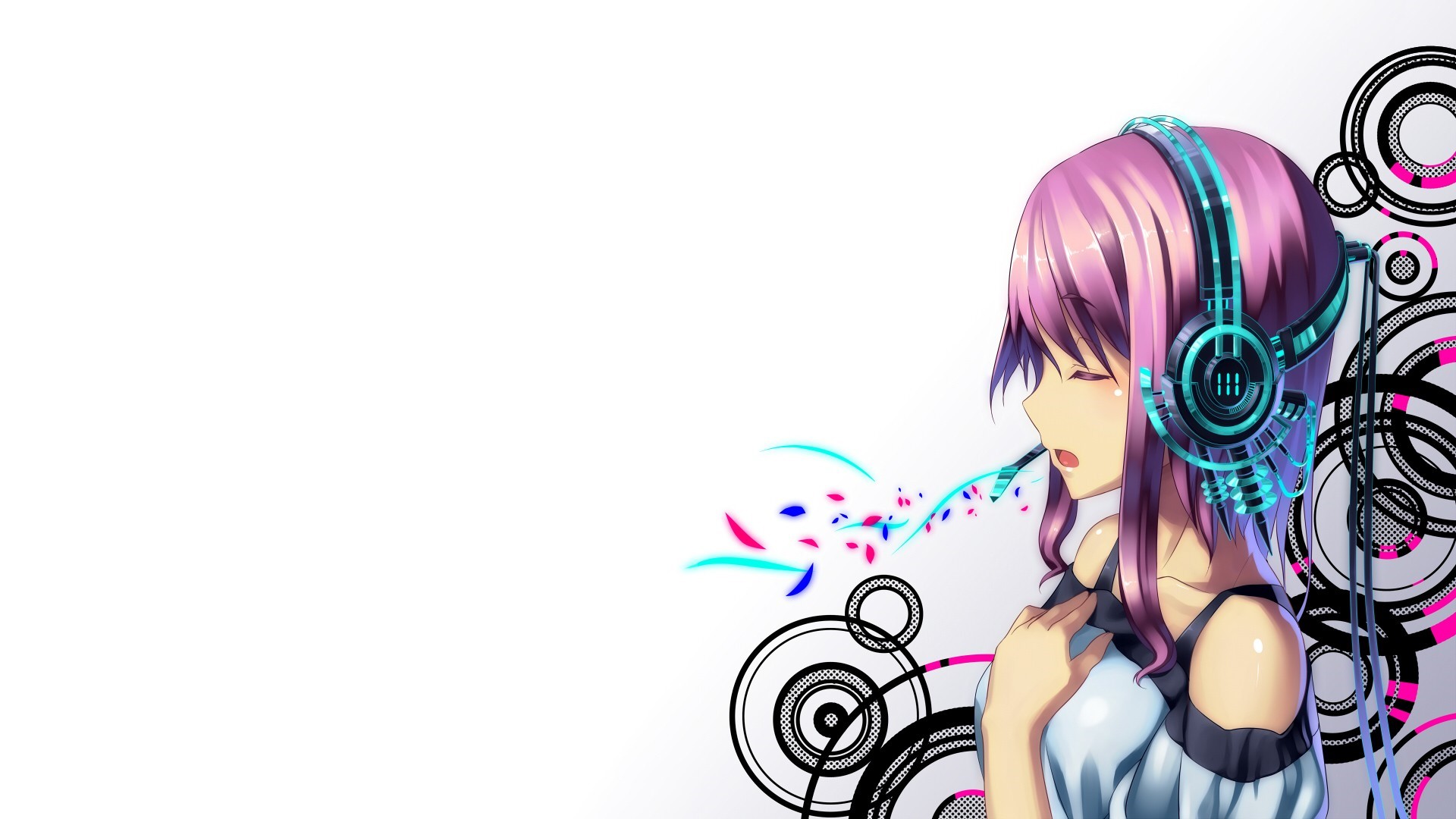 Megurine Luka from Vocaloid wearing headphones HD Wallpaper