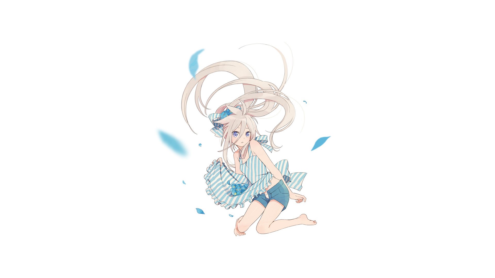 IA from Vocaloid jumping with blue petals HD Wallpaper
