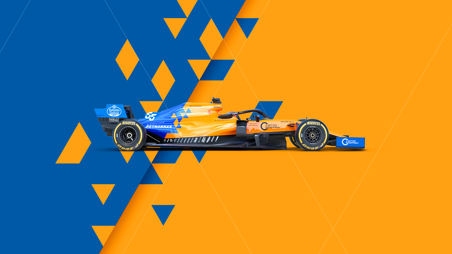 McLaren Formula 1 car with geometric pattern HD Wallpaper