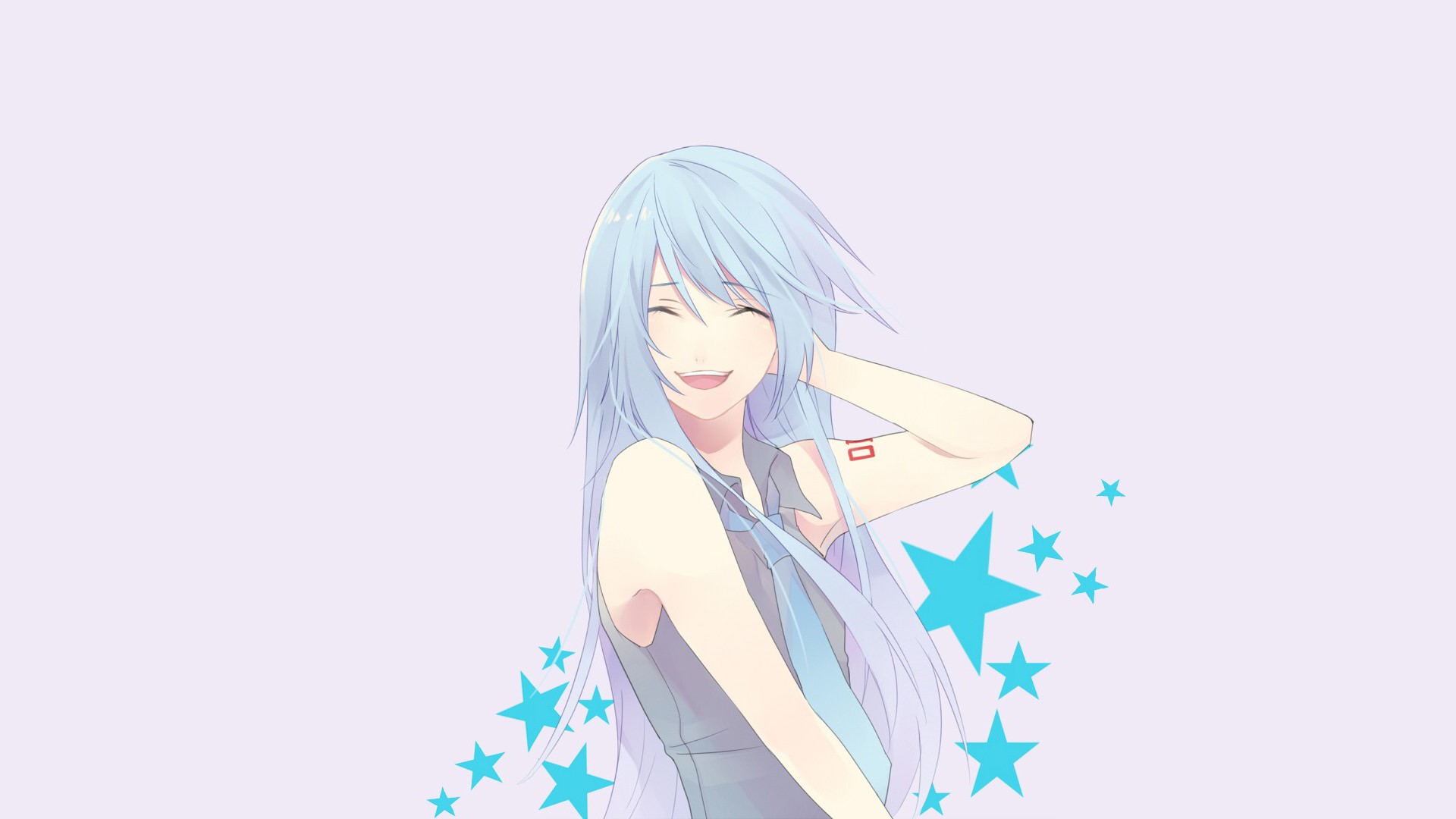 Anime girl with blue hair and a tie HD Wallpaper