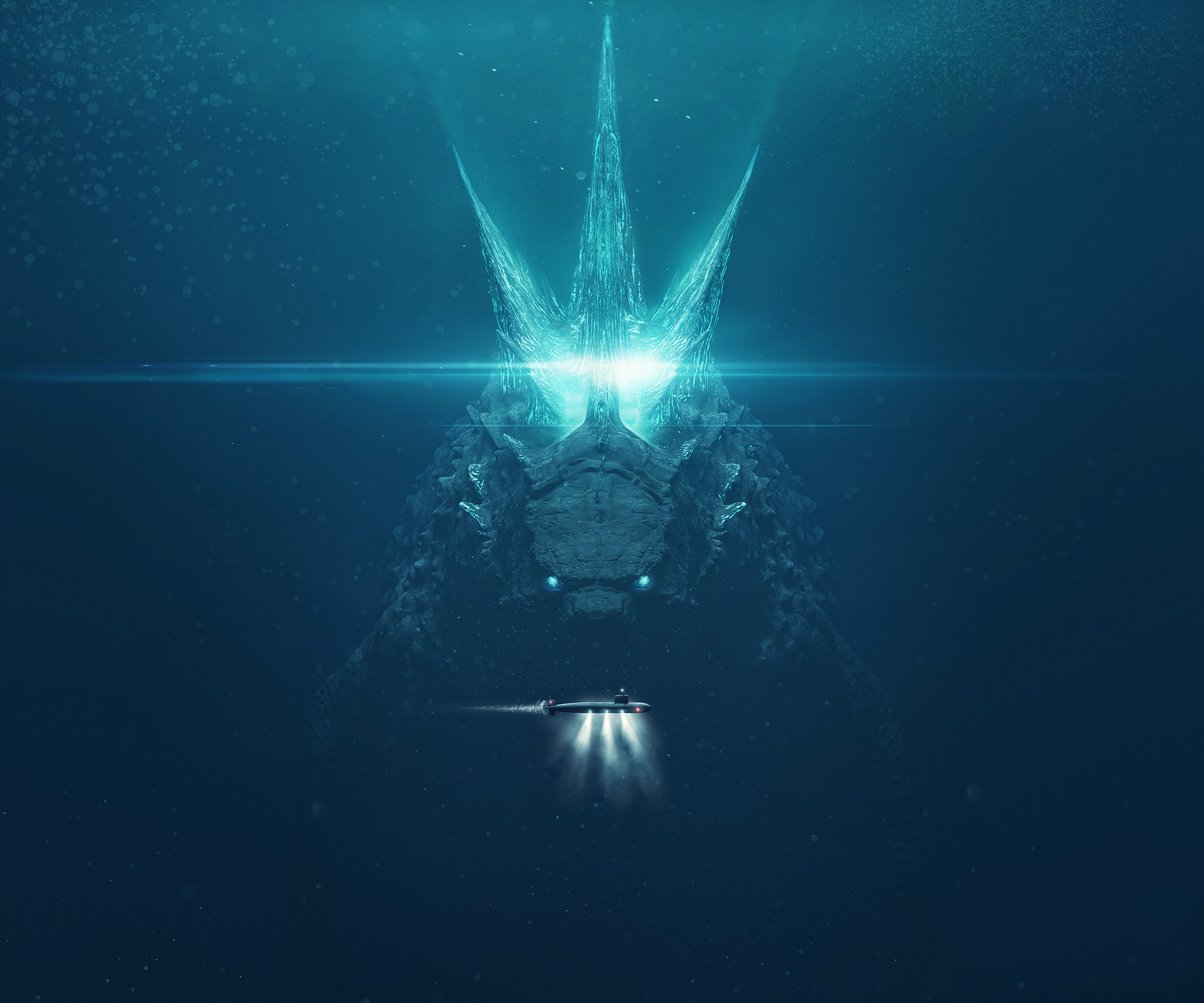 Godzilla from Godzilla: King of the Monsters underwater with submarine HD Wallpaper