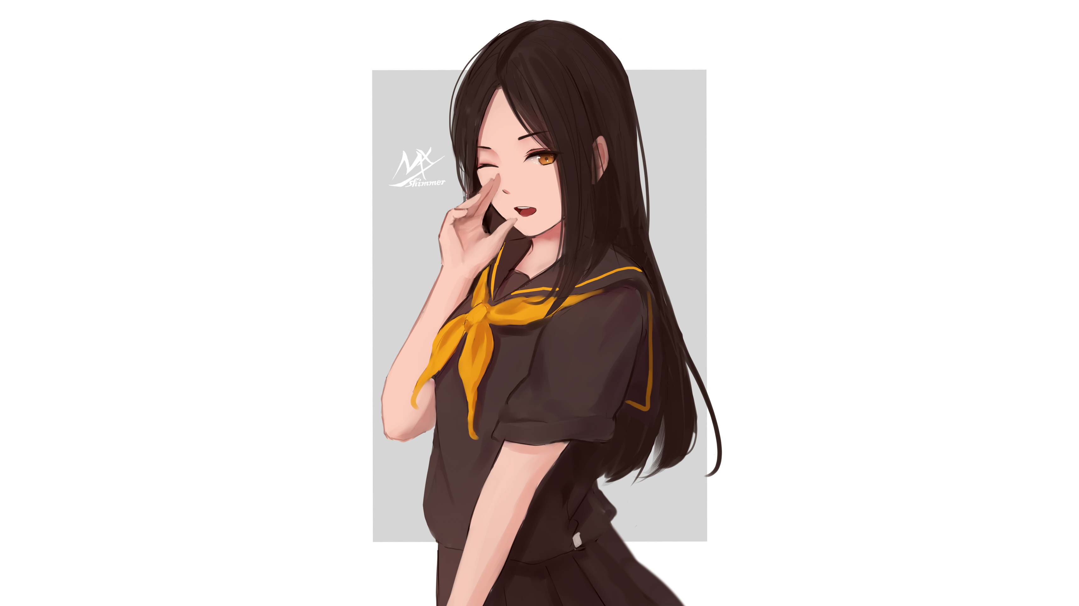 Anime girl in sailor uniform winking HD Wallpaper