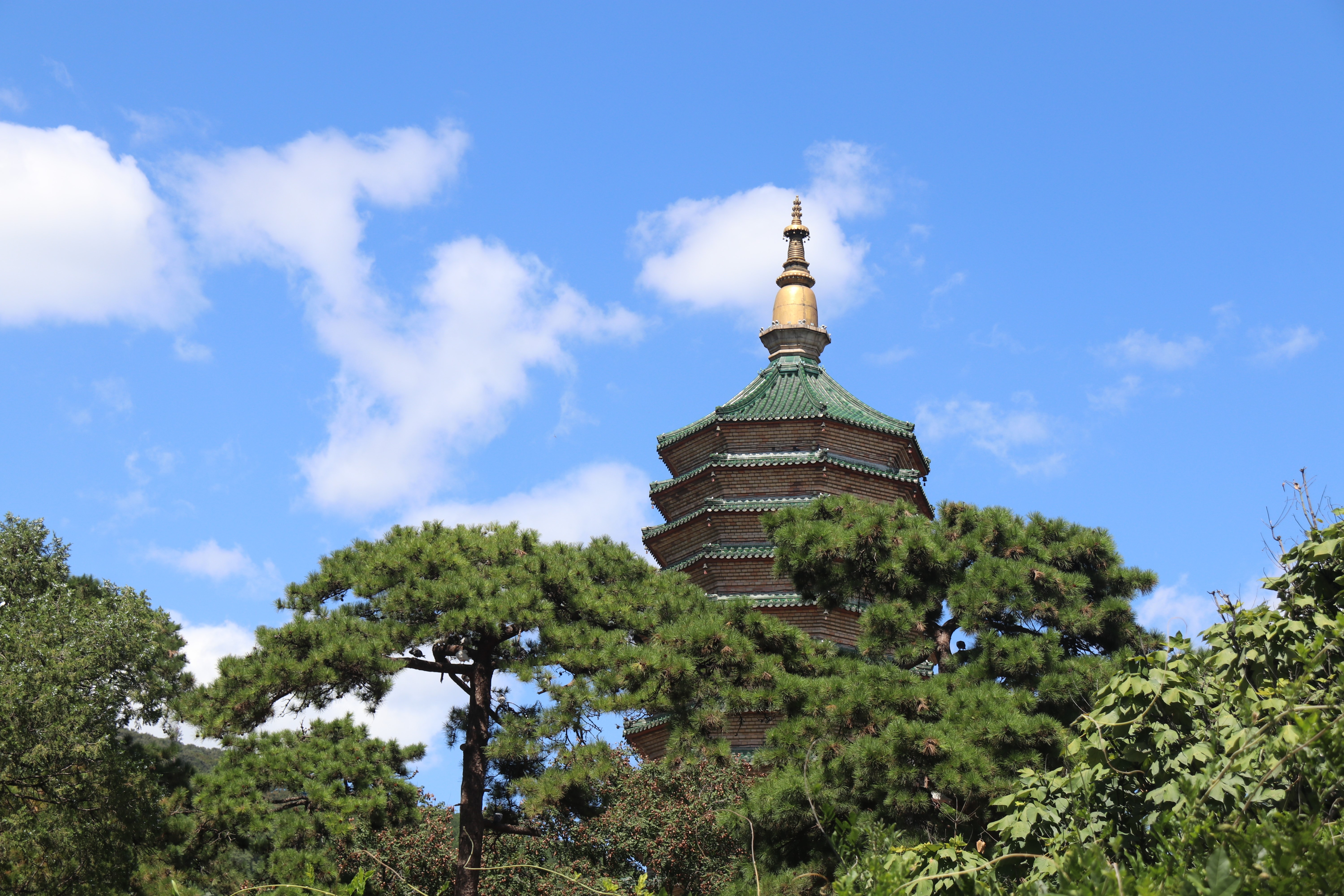 Pagoda in Beijing under a blue sky HD Wallpaper
