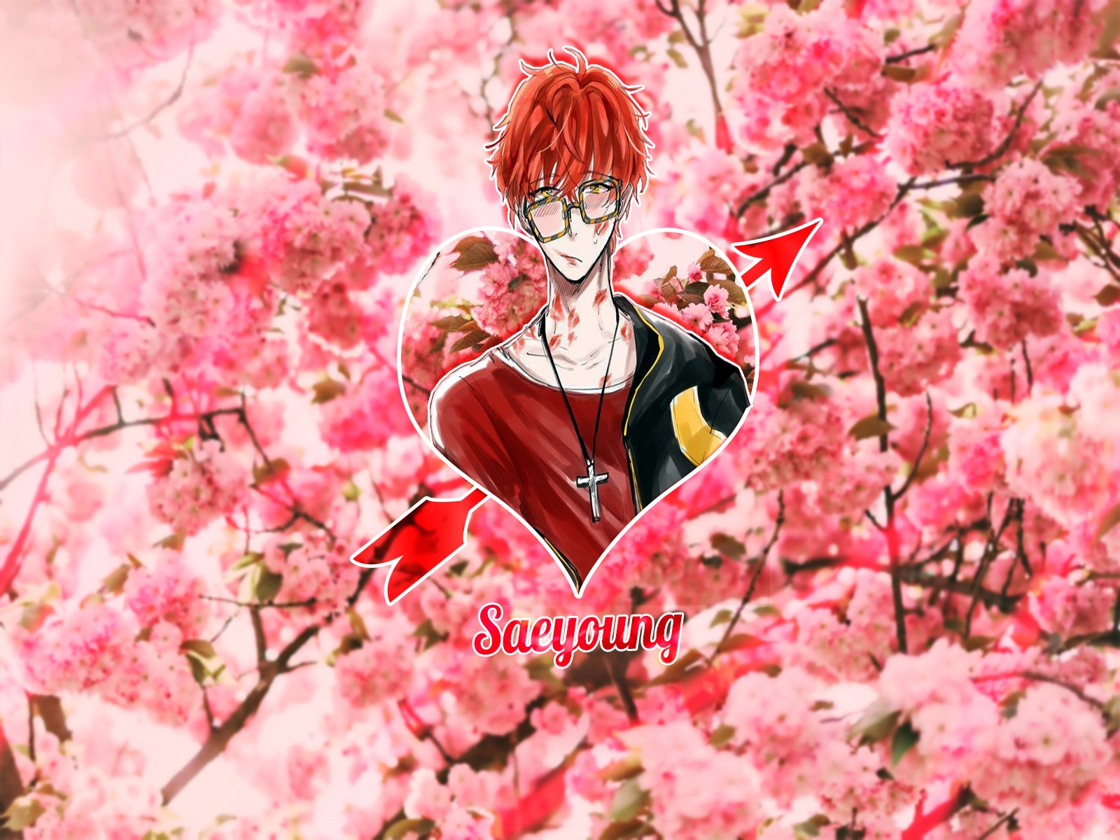 Saeyoung from Mystic Messenger with Cherry Blossoms HD Wallpaper