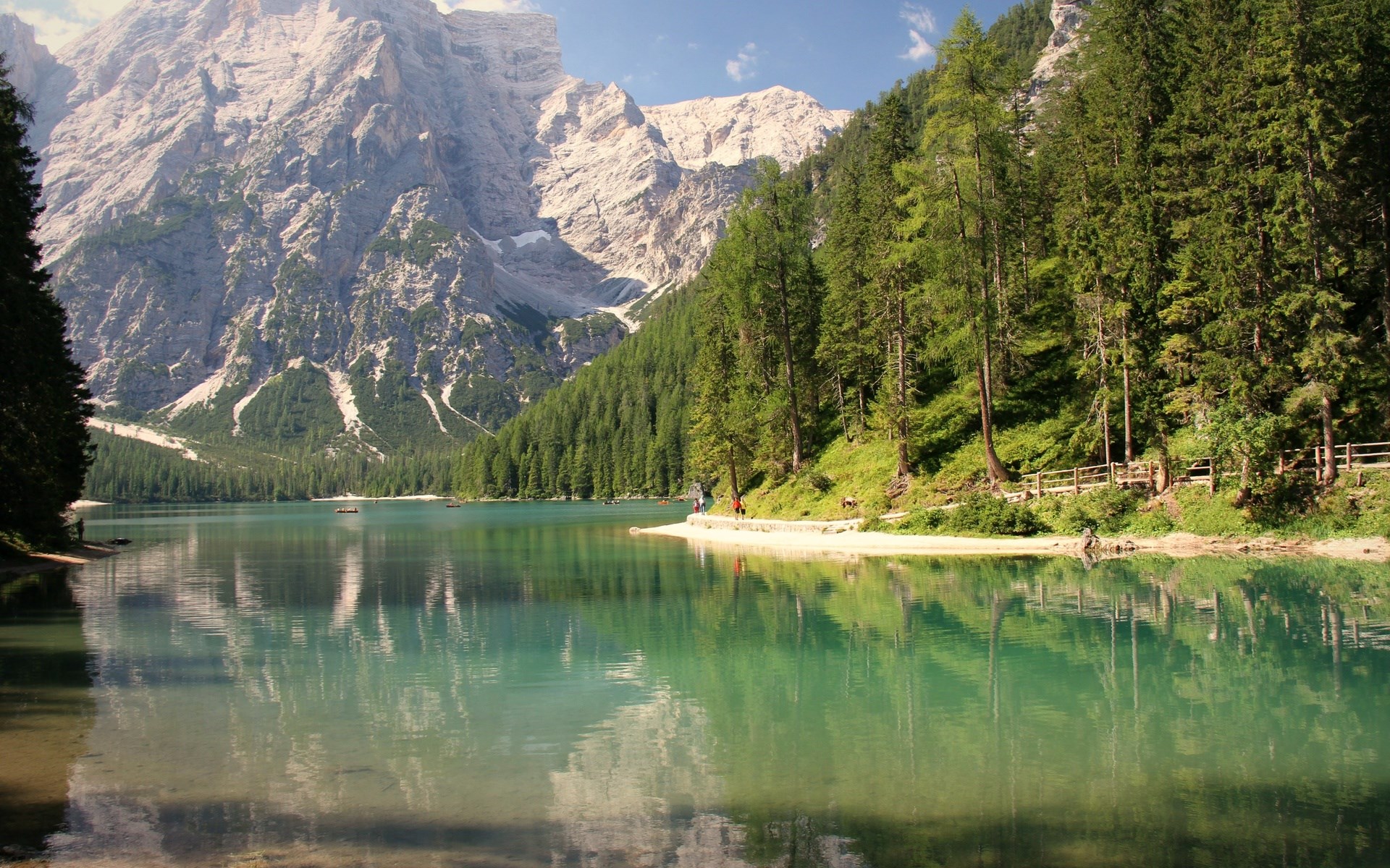 Lake and Mountains with Forest HD Wallpaper