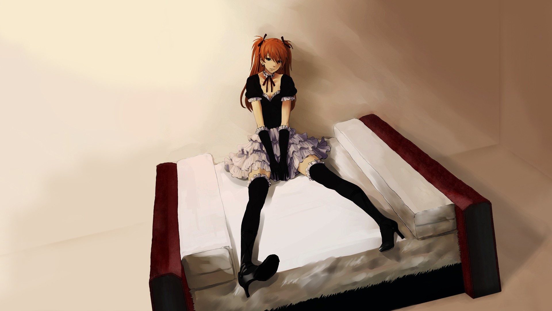 Asuka Langley Soryu from Neon Genesis Evangelion sitting on a couch HD Wallpaper