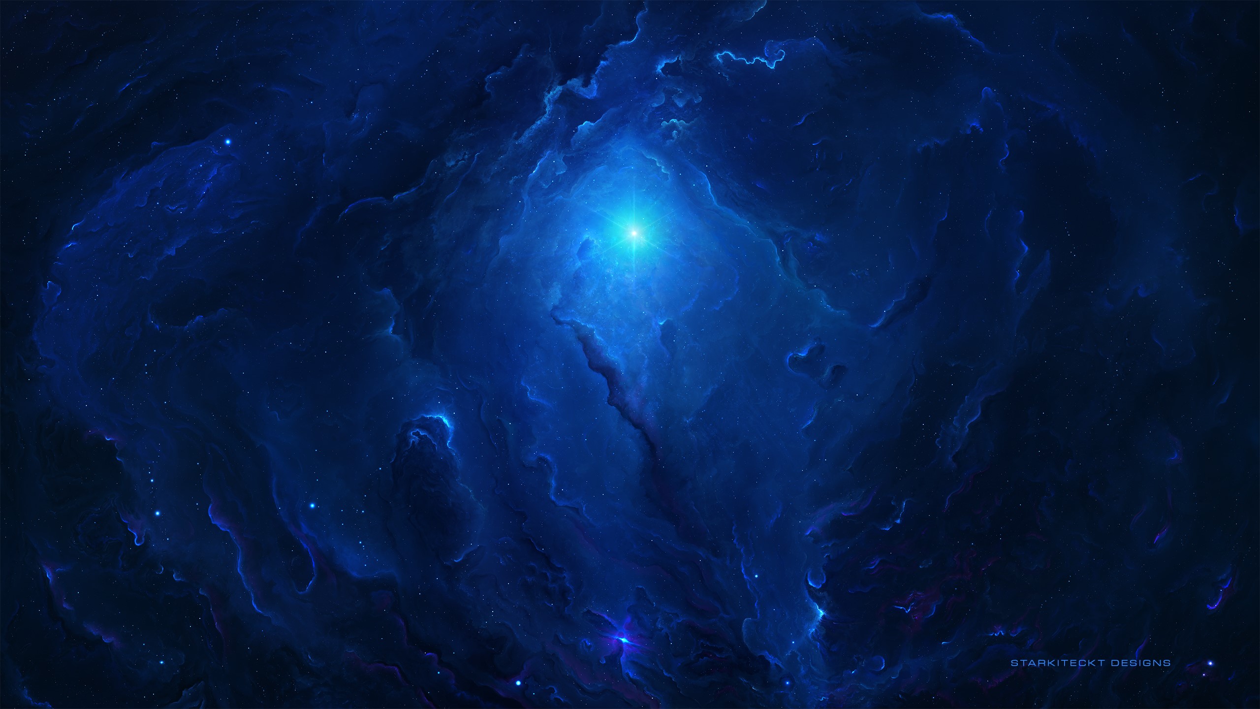 Blue Nebula with Bright Star Space Art HD Wallpaper
