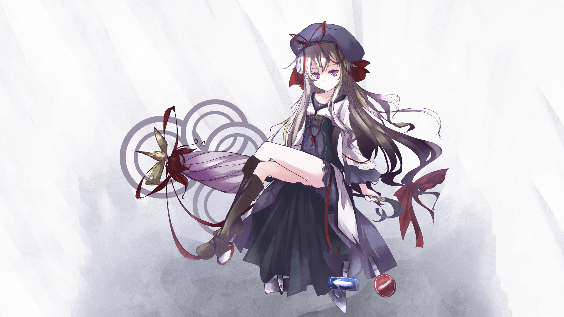 Yakumo Yukari from Touhou sitting with an umbrella HD Wallpaper