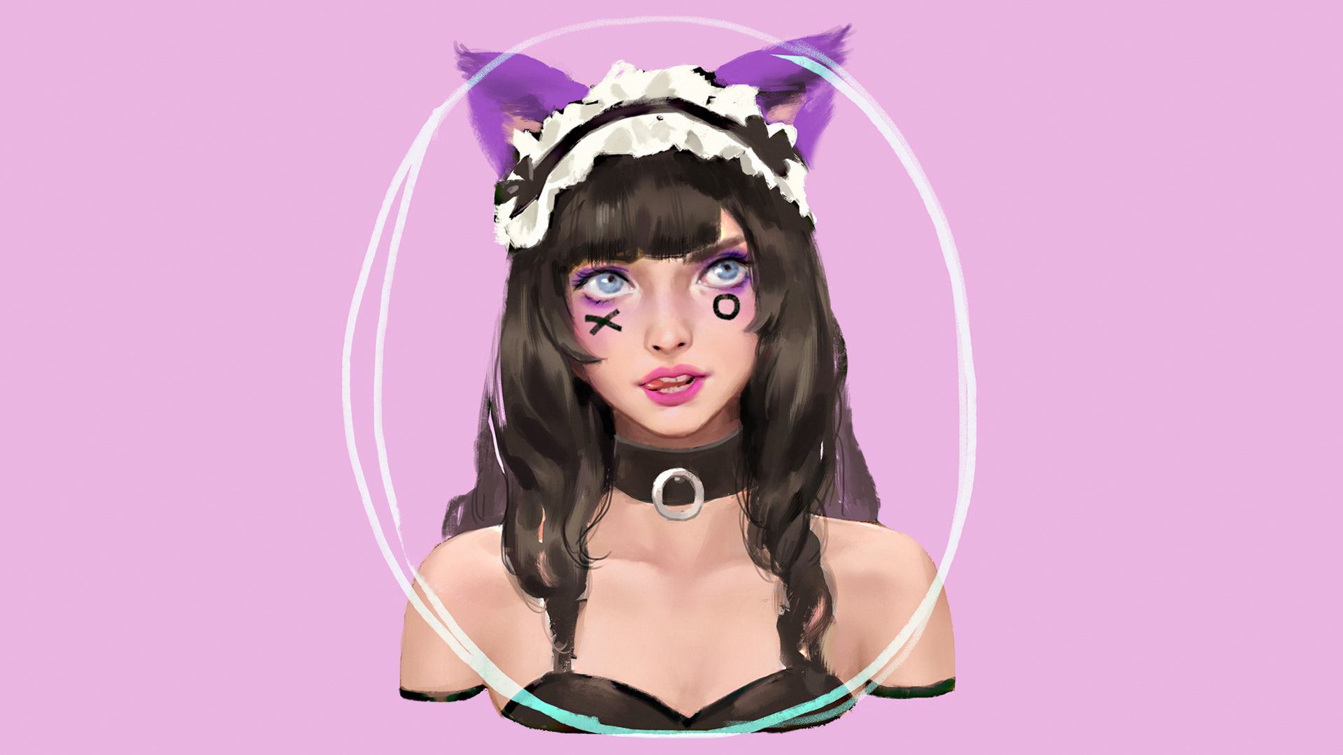 Cat girl maid with makeup and collar HD Wallpaper