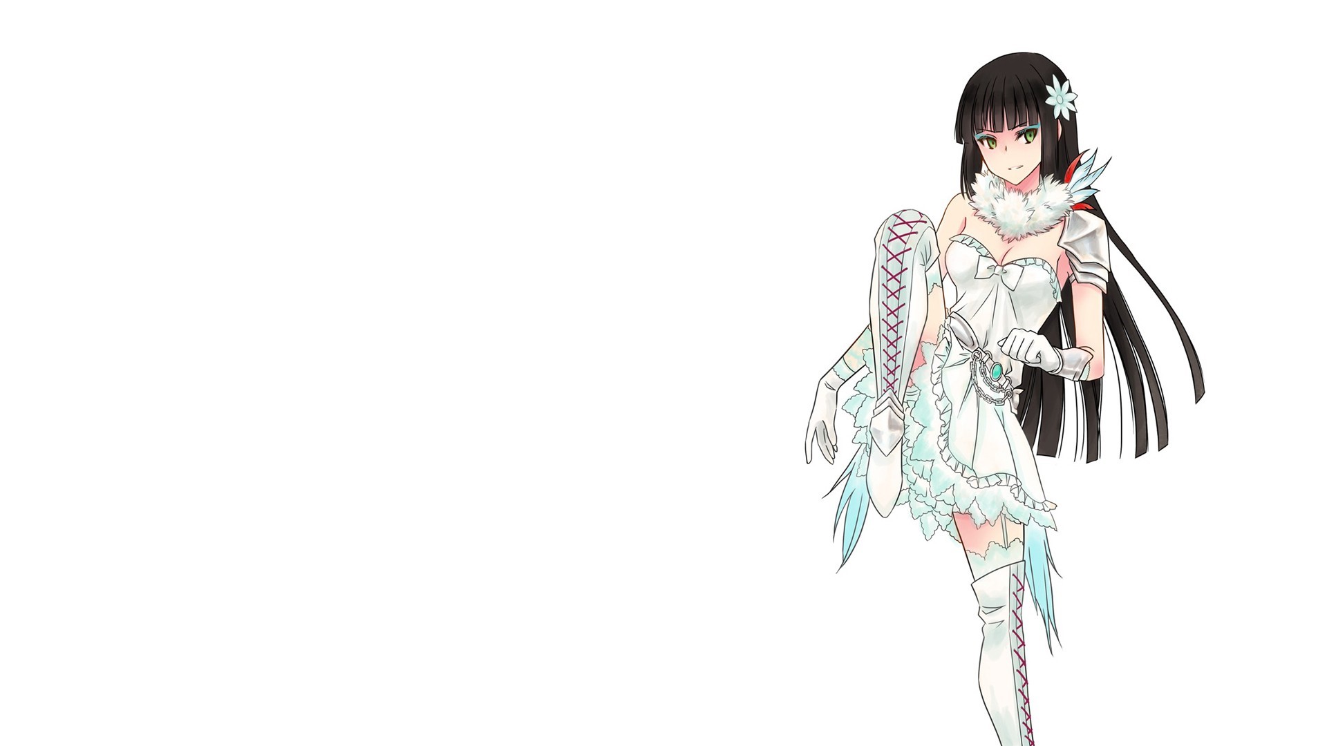 Anime girl in white dress with long black hair HD Wallpaper