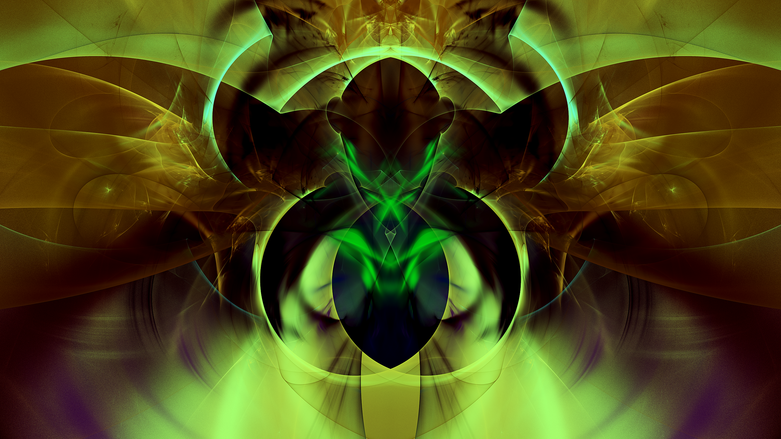 Abstract fractal render with green and gold colors HD Wallpaper