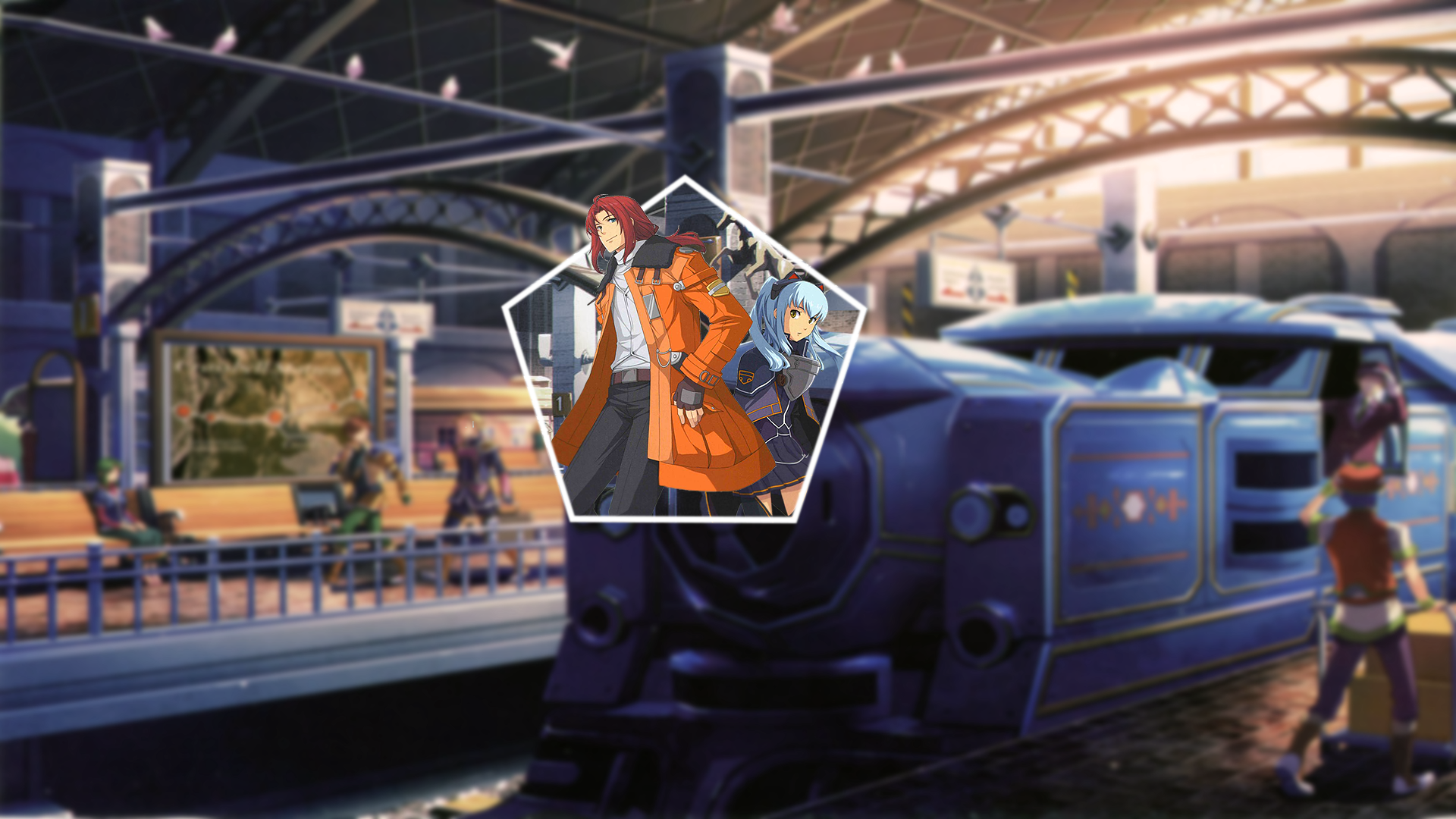 Anime characters at a train station HD Wallpaper