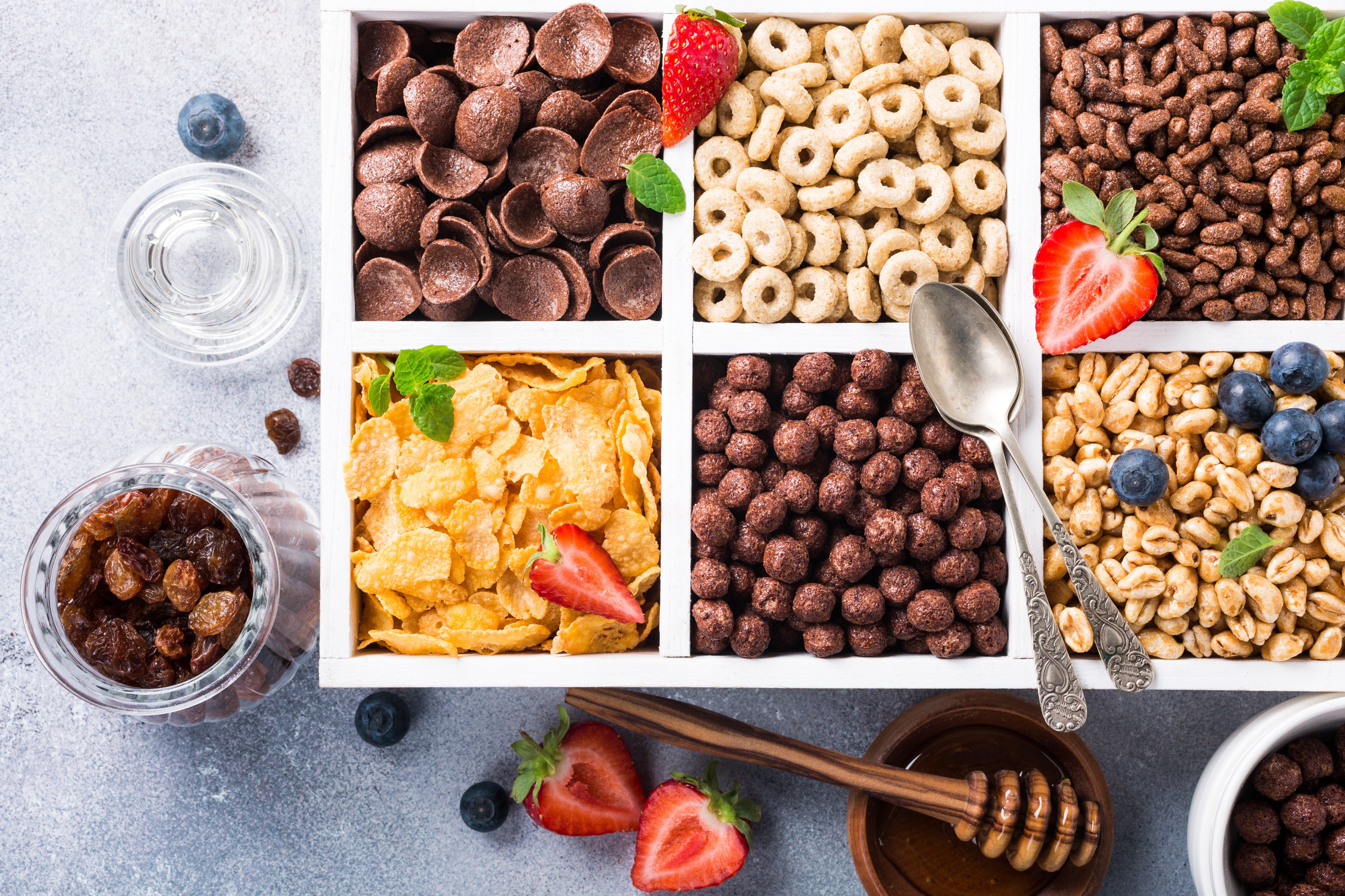 Assortment of Cereals with Fruits and Honey HD Wallpaper