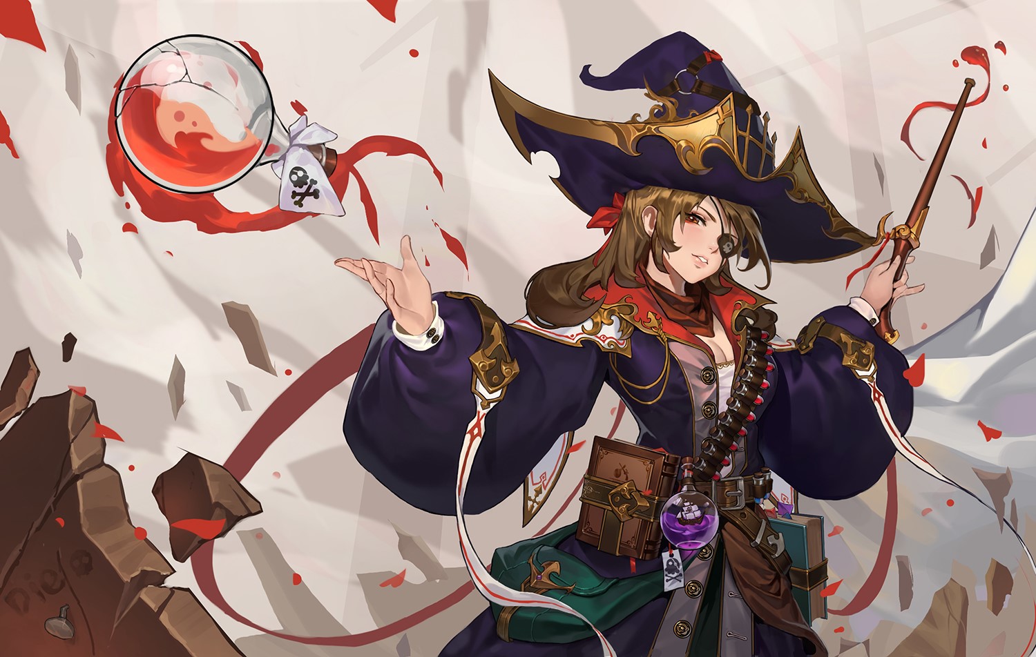 Anime witch with magic potions and staff HD Wallpaper