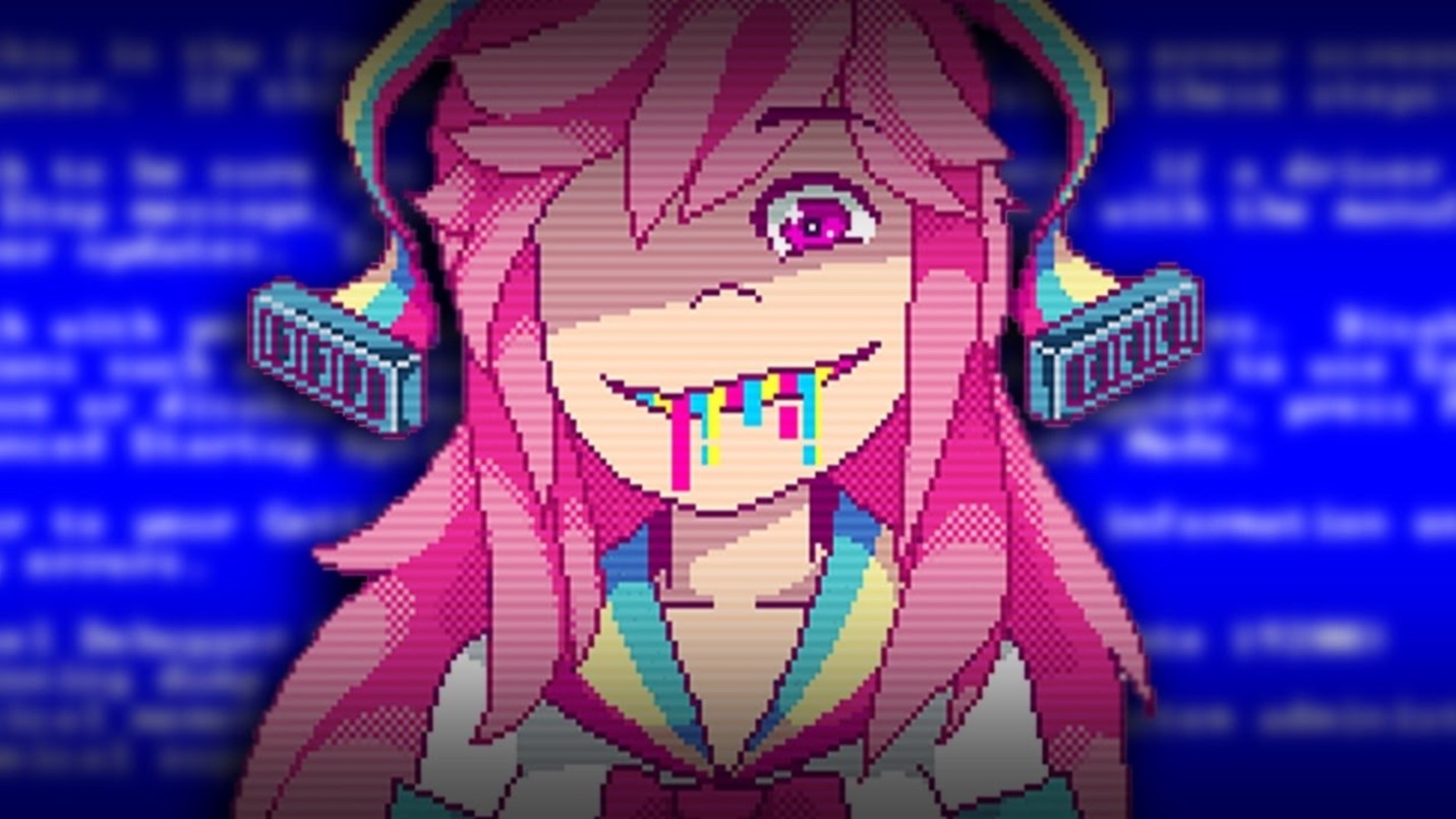 Anime girl with pink hair and headphones HD Wallpaper