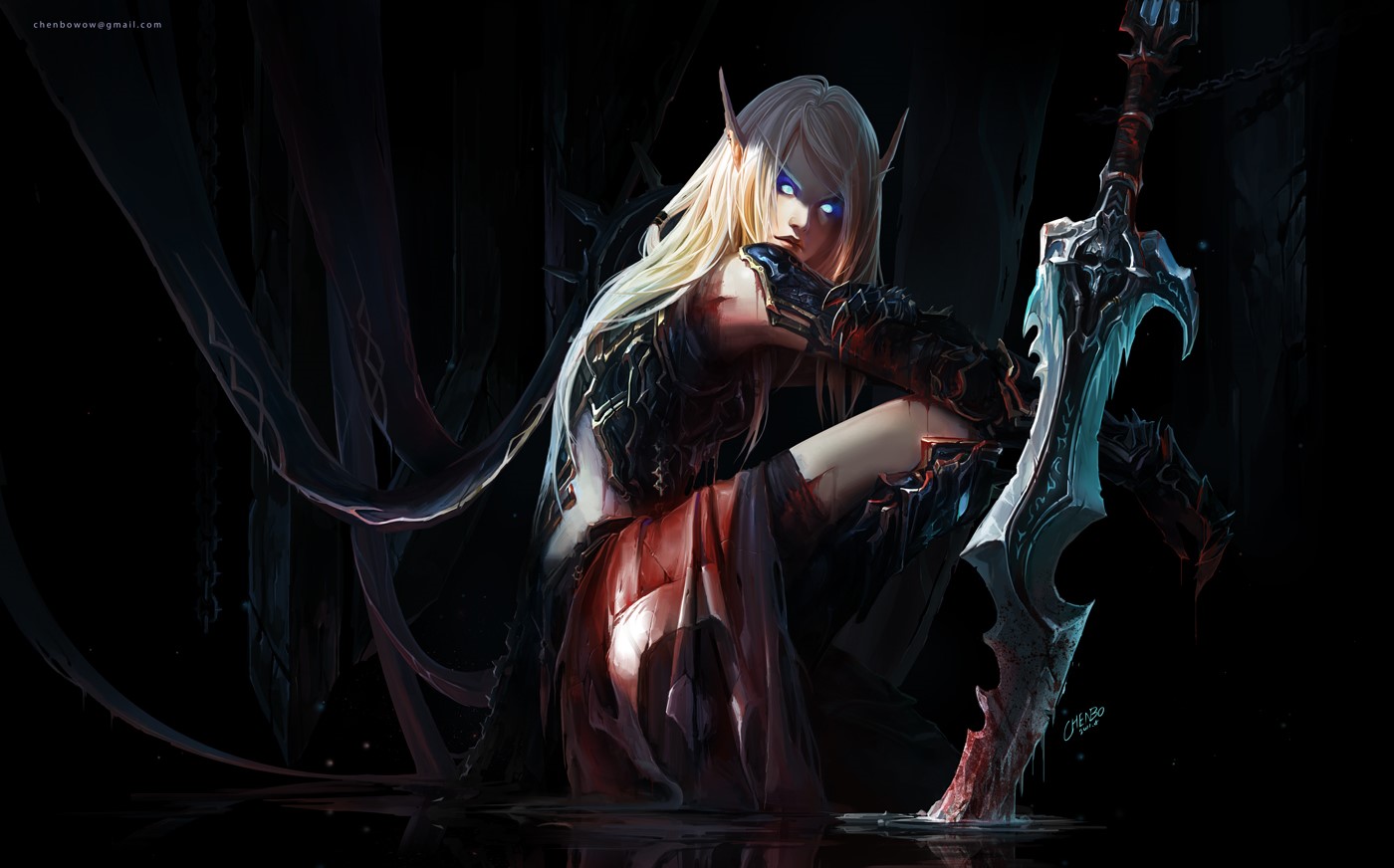 Blood Elf Death Knight with Sword from World of Warcraft HD Wallpaper