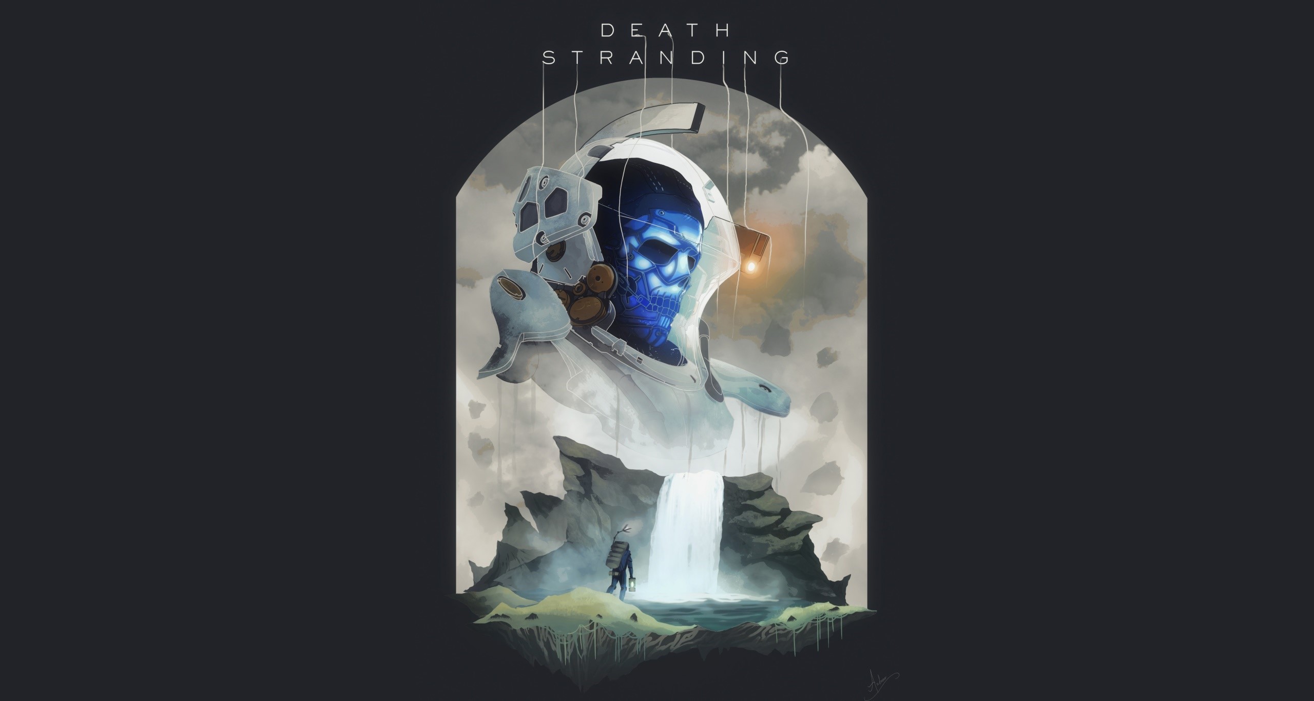 Death Stranding art with a large puppet-like figure and a small character HD Wallpaper