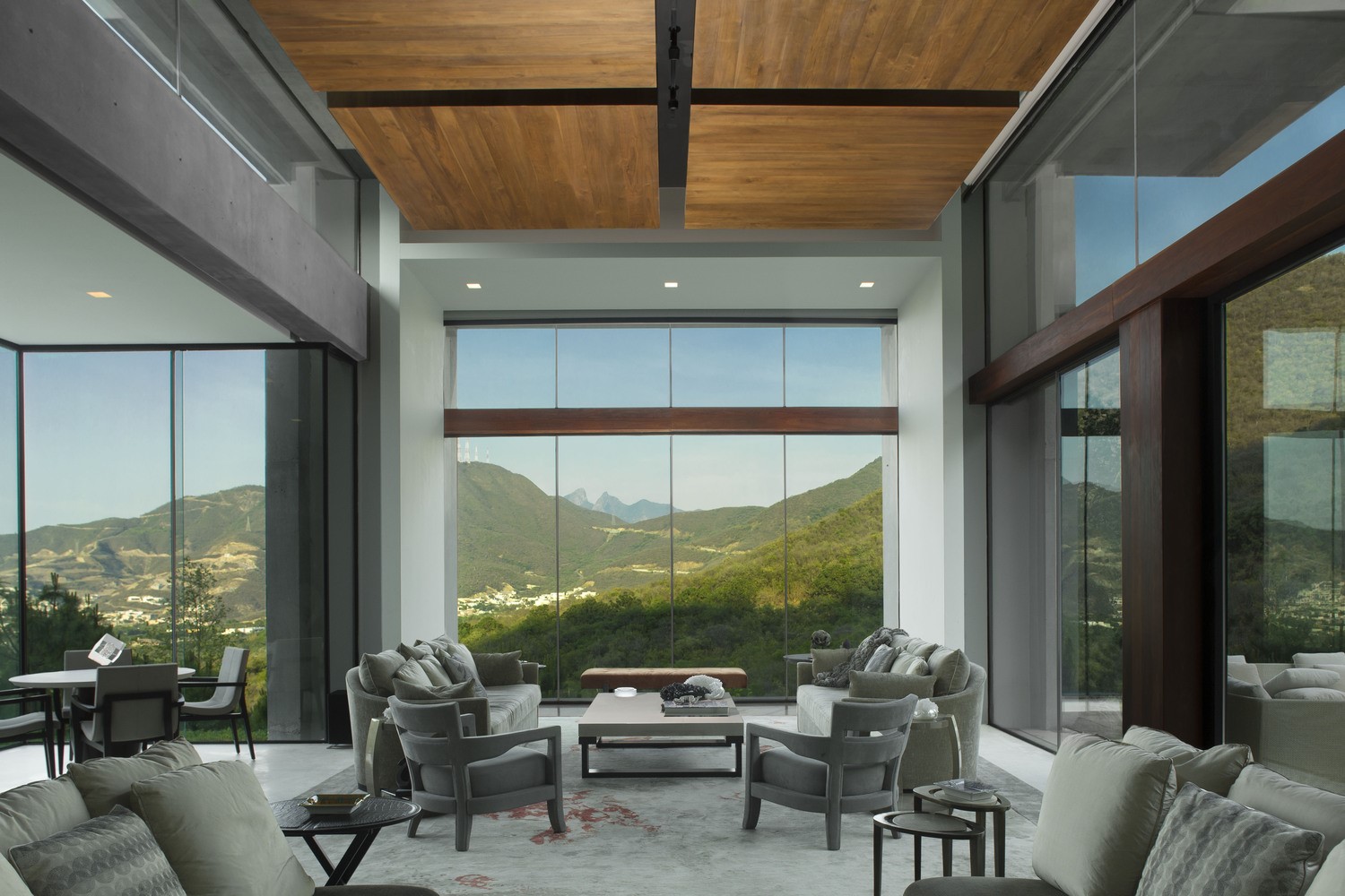 Modern living room with mountain view HD Wallpaper