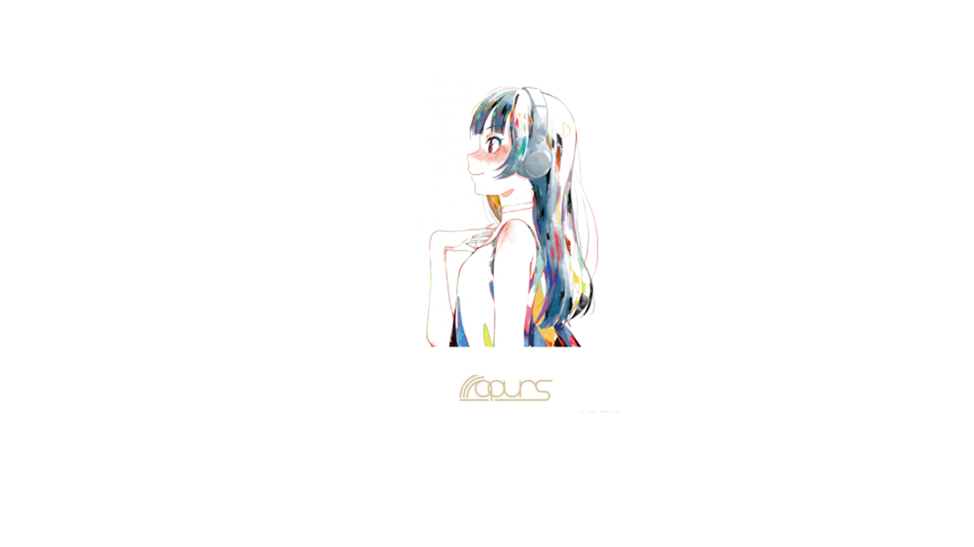 Anime girl with headphones and colorful hair HD Wallpaper
