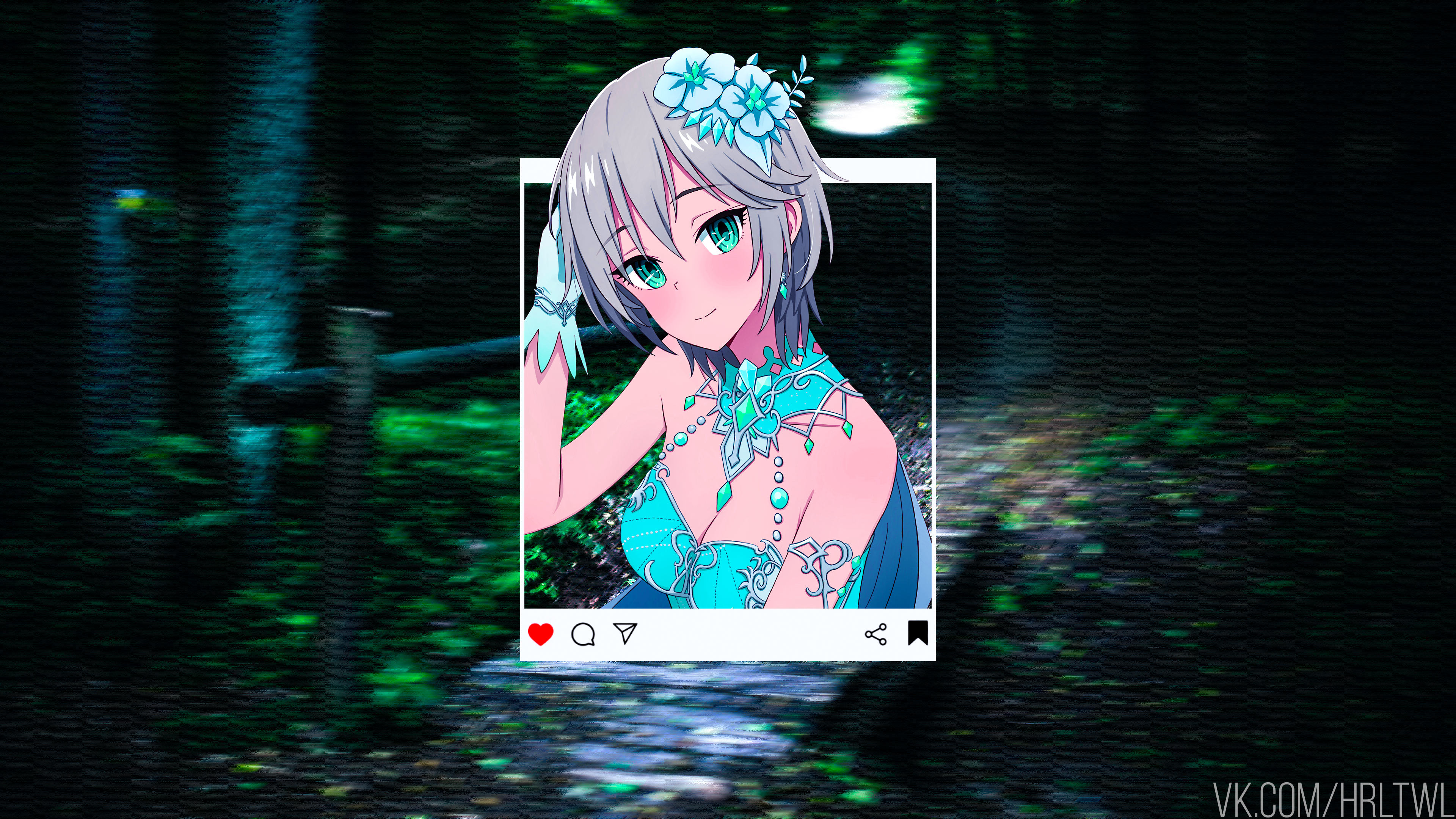 Anime girl with flowers in hair HD Wallpaper