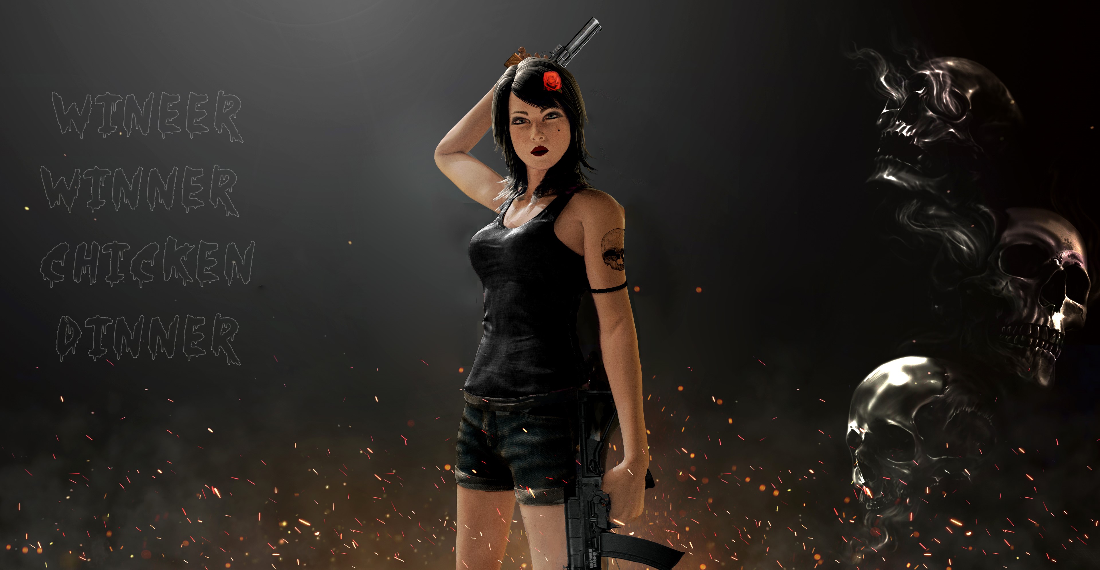 Woman with gun and skulls from PUBG HD Wallpaper