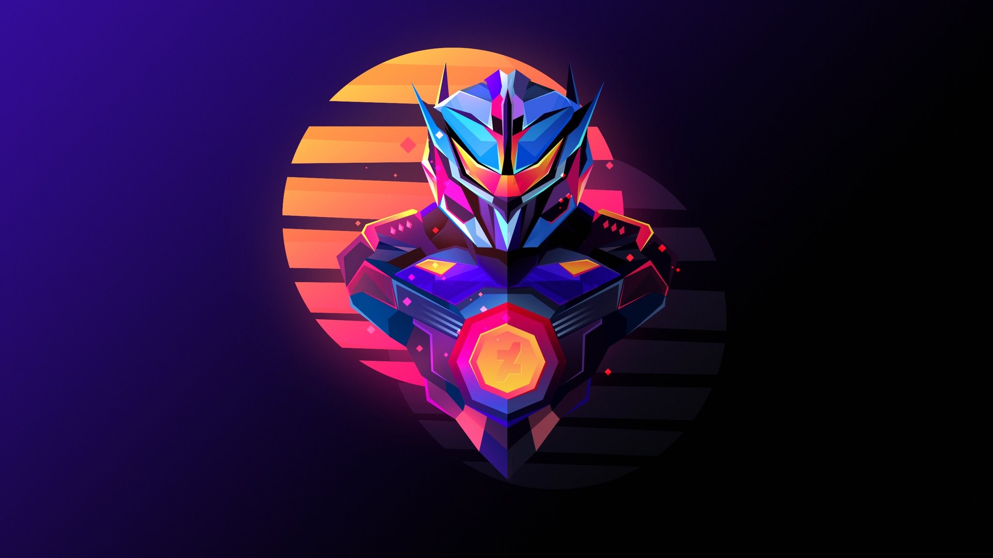 Minimalist Robot Bust with Retro Sunset HD Wallpaper